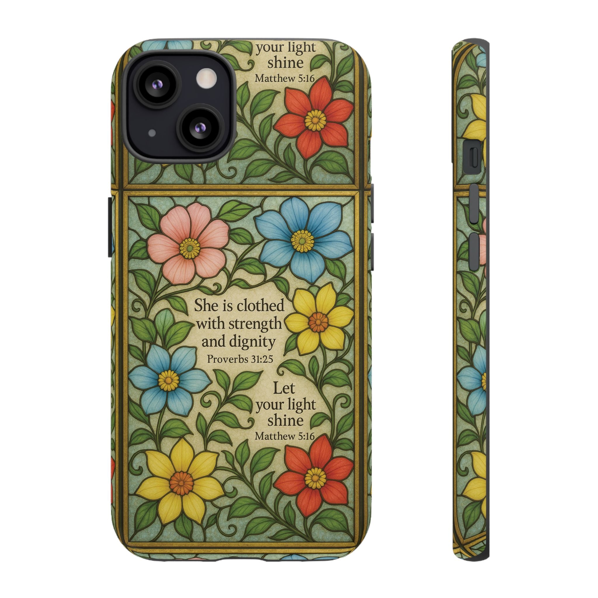Pastel Floral Stained Glass Bible Verse Phone Case Christian Affirmation, Soft Faith Design, iPhone Samsung Google, Inspirational Gift for HerGift for Christians