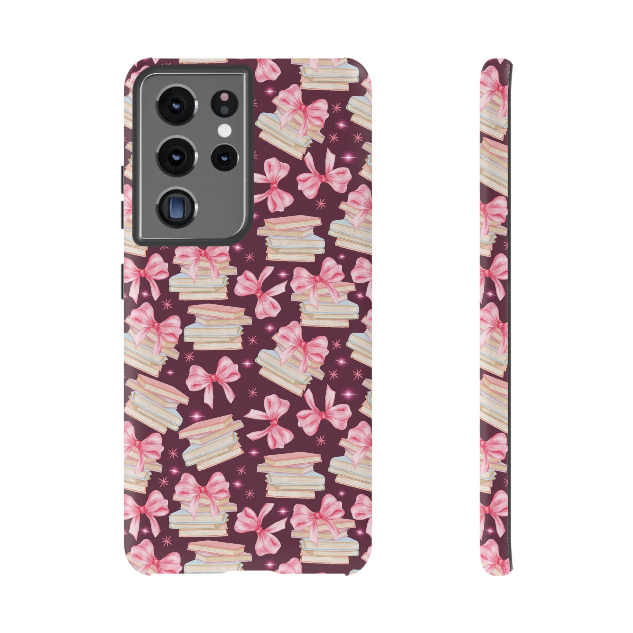 Coquette Pink Bows & Books Phone Case for iPhone 17 and Samsung, Pixel | Stylish Protective Cover Gift for Her Perfect for Floral Lover