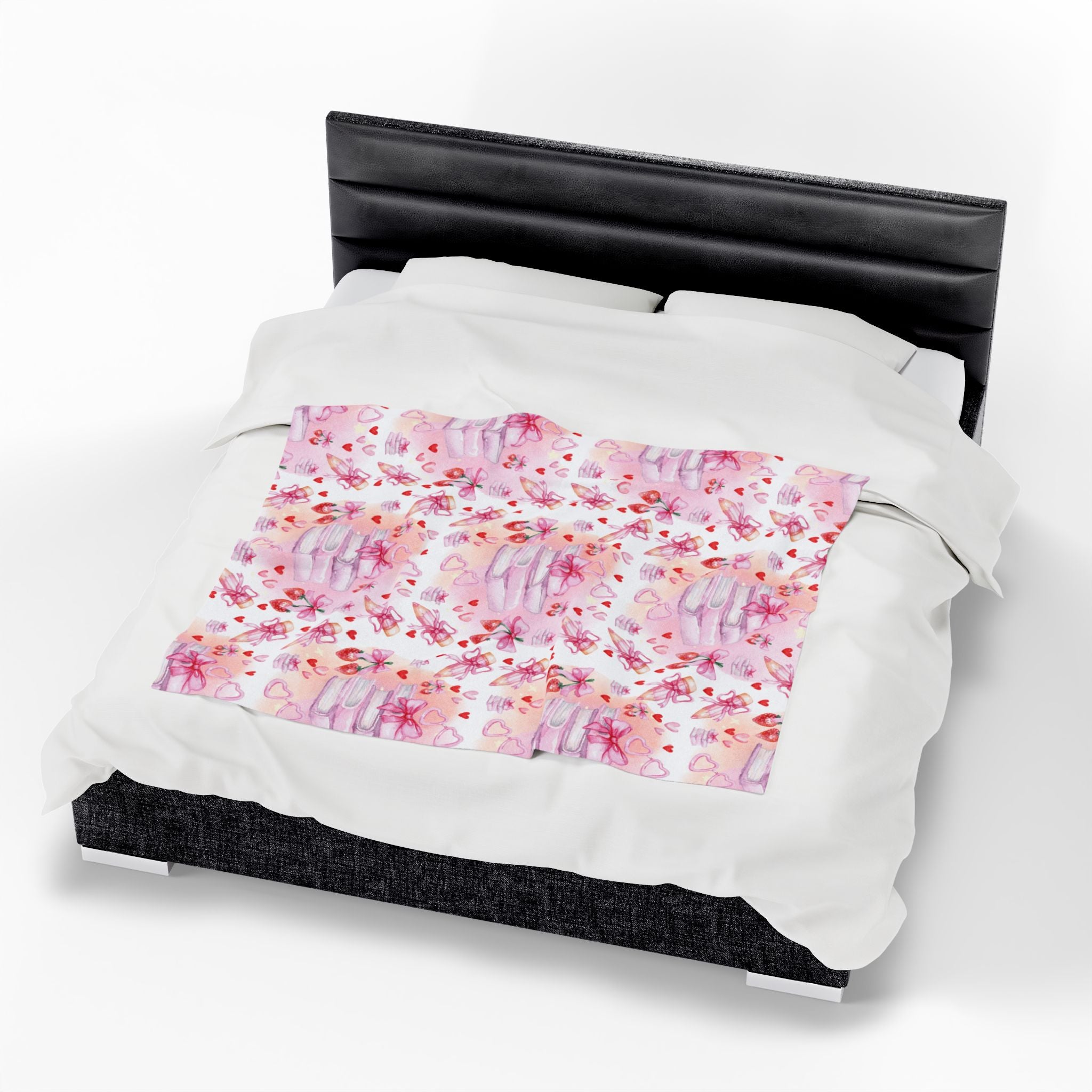 Romantic Pink Watercolor Books Bows Velveteen Plush Blanket Cozy Book Nook