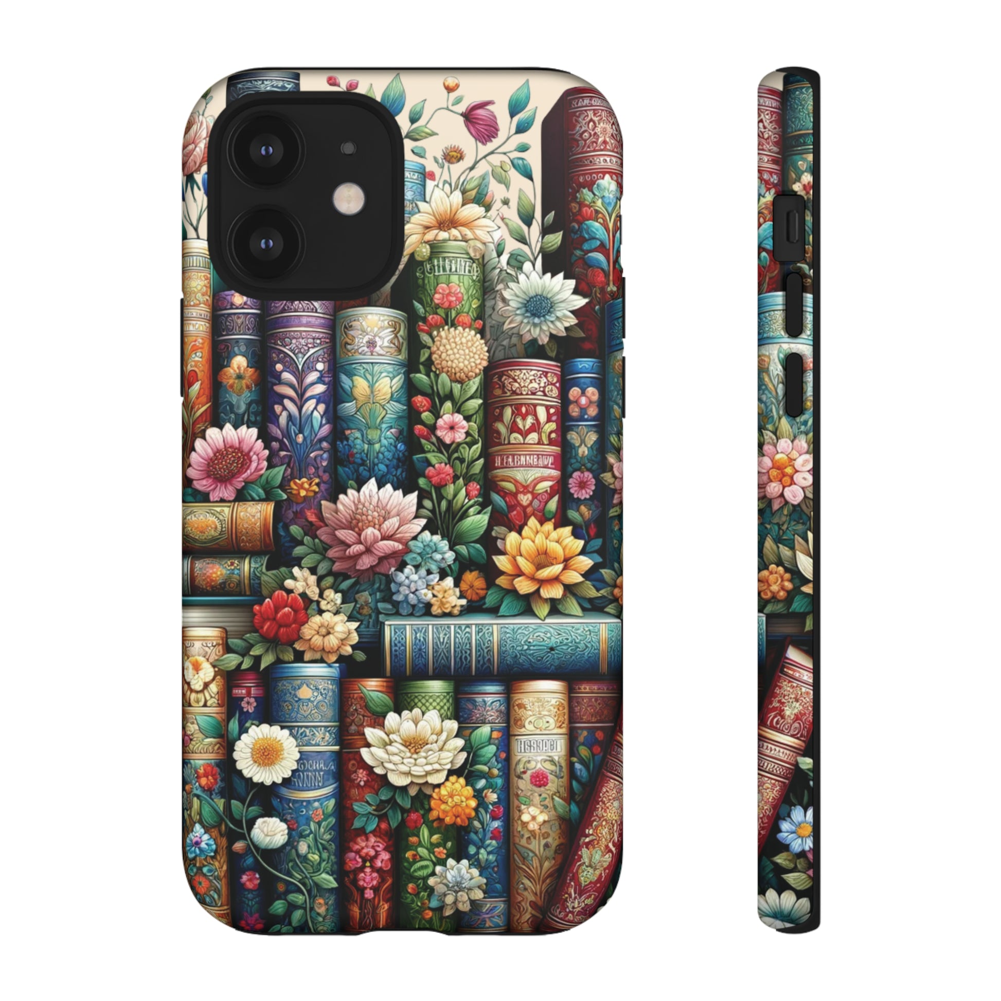 Books and Floral Boho Luxury Phone Tough Case Floral Elegant Durable Stylish for Modern Devices iPhone 15, Samsung iPhone Samsung Accessory Gift for Her.