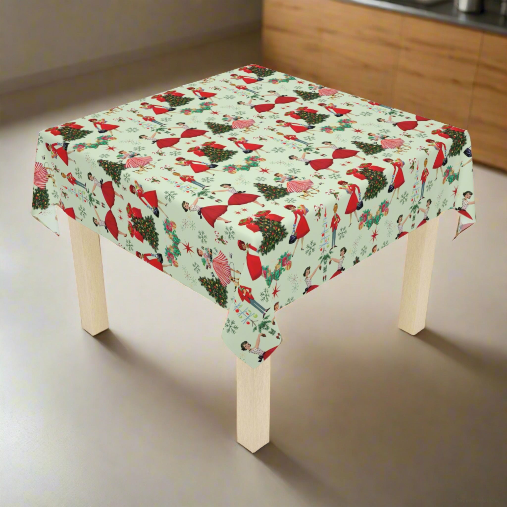 1950s Vintage Tablecloth Retro Christmas Design | One Size (55.1"x55.1") | 100% Polyester | Soft & Lightweight | Unique Holiday Table Deco Perfect Gift for Housewarming, Parties,  all Events and Occasions - MRSBYVALLE