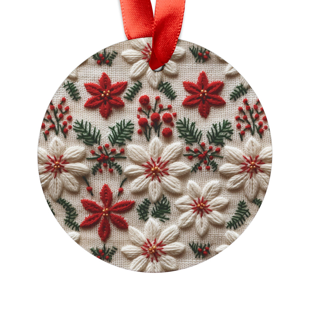 Charming 3D Knit Illusion Poinsettia Floral Ornament Festive Holiday Captivating Optical Illusion Perfect for Christmas Tree, Gift Acrylic with Ribbon Perfect Gift for Tree, Home, Holiday Keepsake Ideal for Tree Trimming - MRSBYVALLE