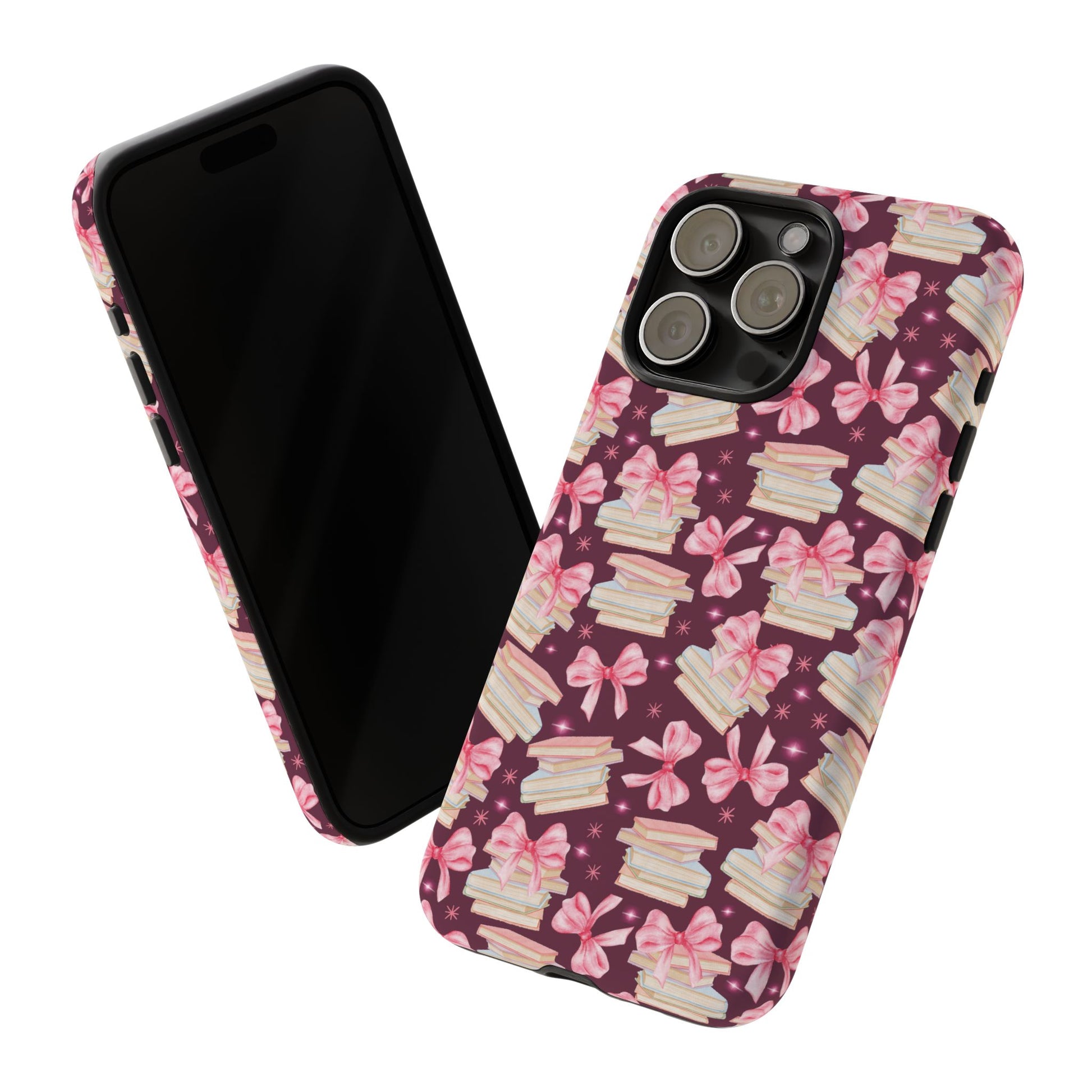 Coquette Pink Bows & Books Phone Case for iPhone 16 15 14 13 12  21 23 Samsung, and Pixel | Stylish Protective Cover Gift for Her Perfect for Floral Lover