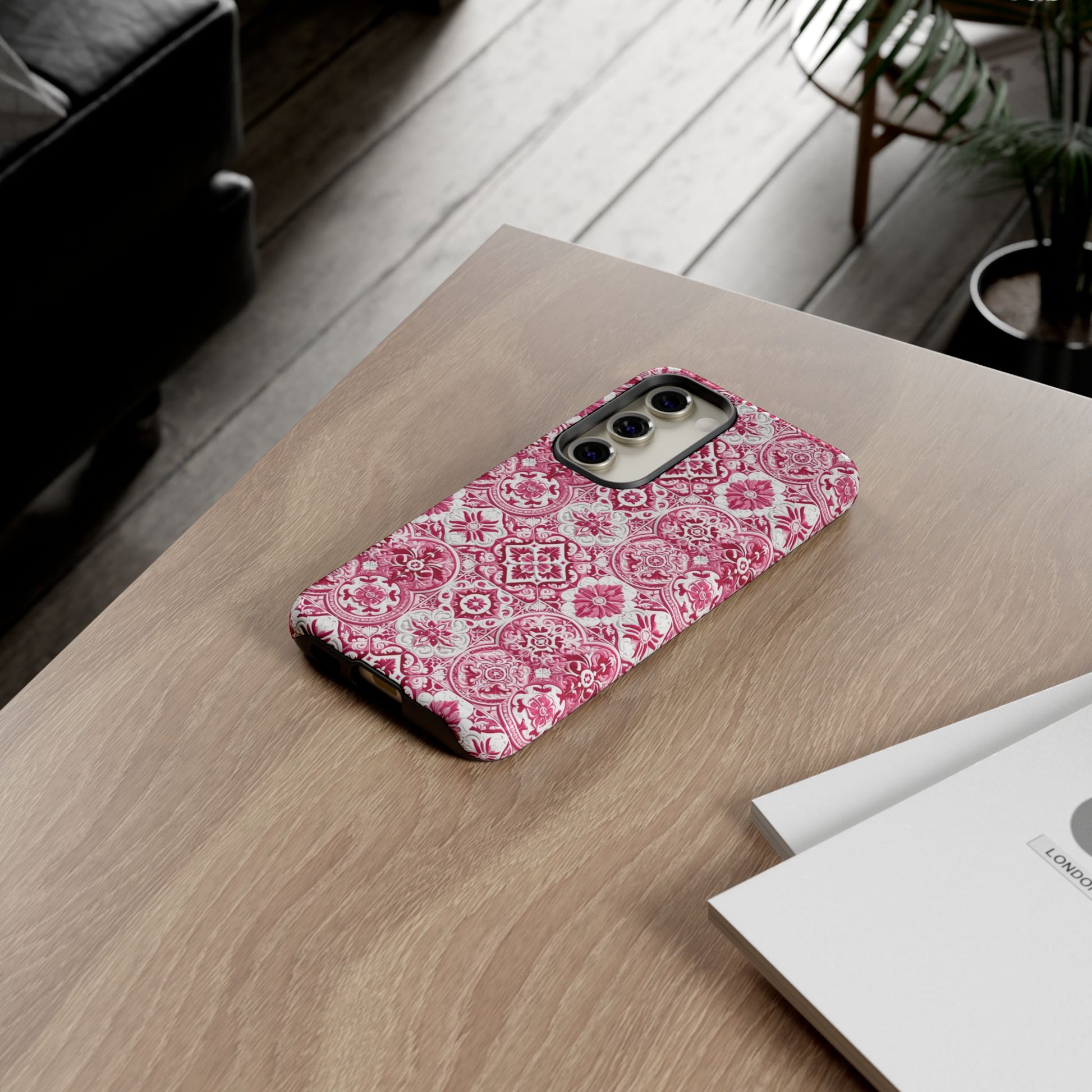 Pink and White Mediterranean Tile Design Phone Case - Stylish, Protective Cover for All Models Gift for Mom Accessory Gift for Her