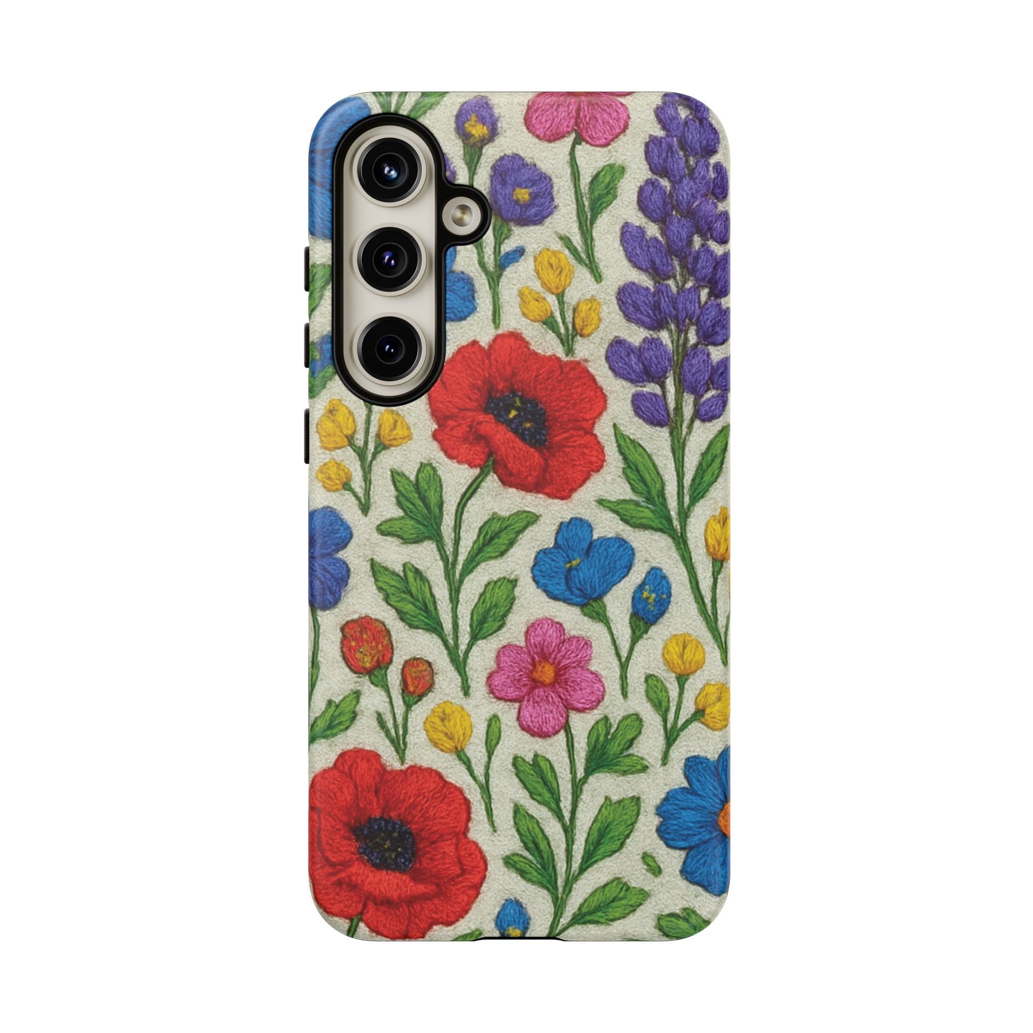 Bright 3D Illusion Wildflower Phone Case Cute Floral Design in Red, Pink, Blue – Aesthetic Protective Case for iPhone and  Android