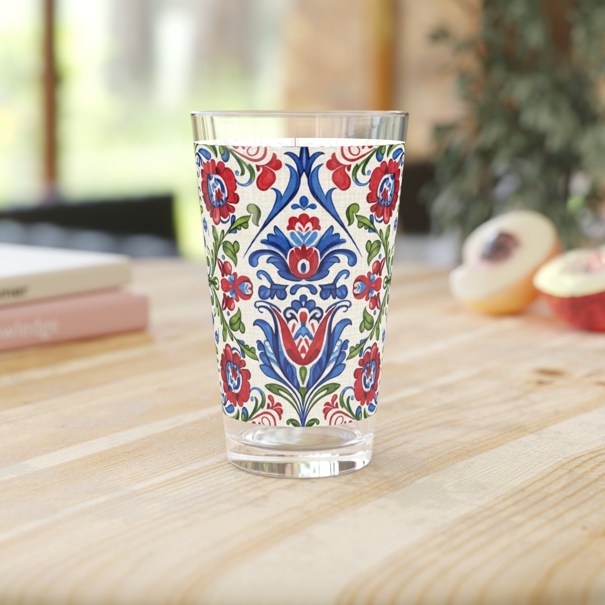 Kashubian Folk Art Polish Pint Glass, Barware Gift, Drinkware, Unique Glassware, Hand Painted Glass, Folk Art Decor