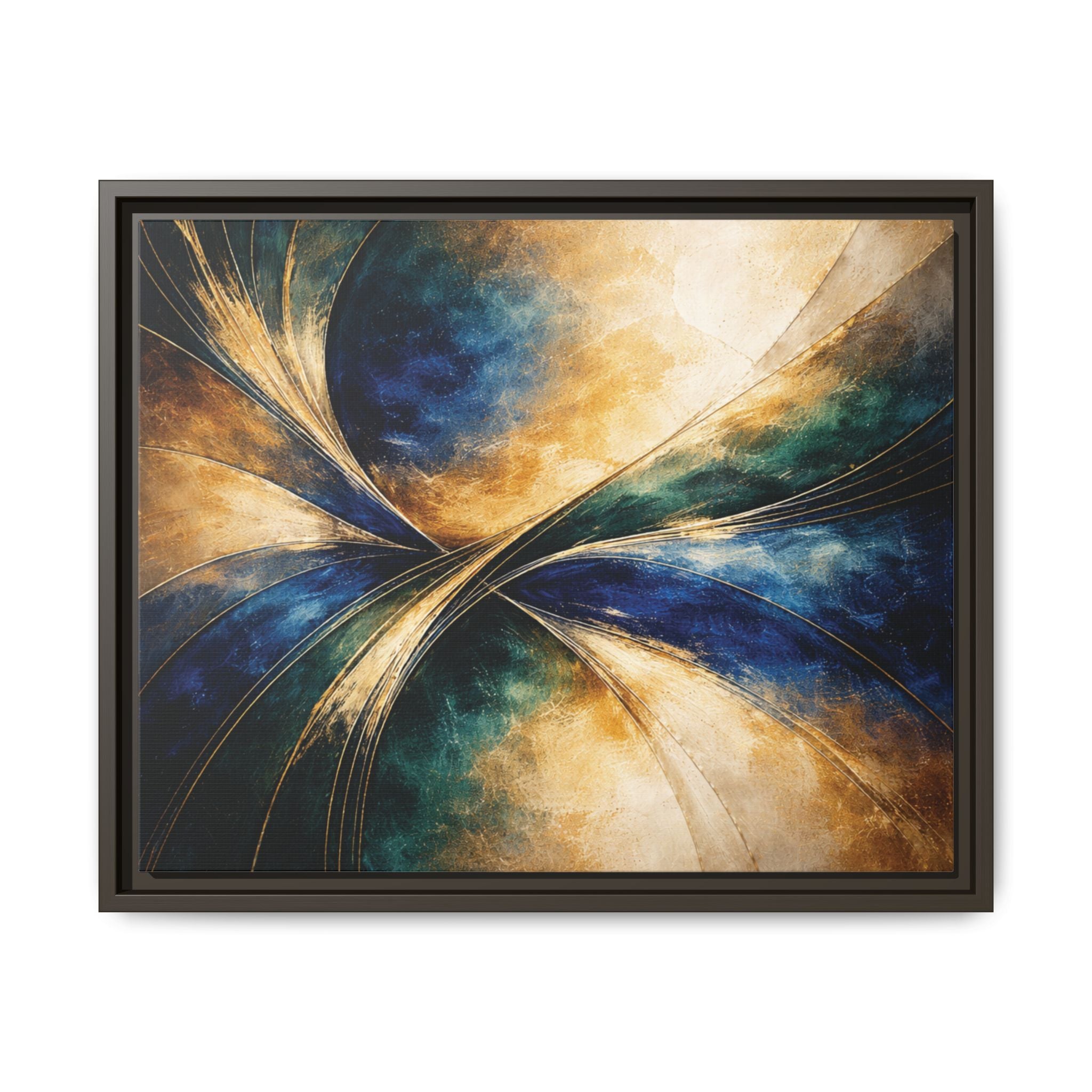 Gilded Convergence  Luxe NeoDeco Blue & Gold Abstract Wall Art Framed