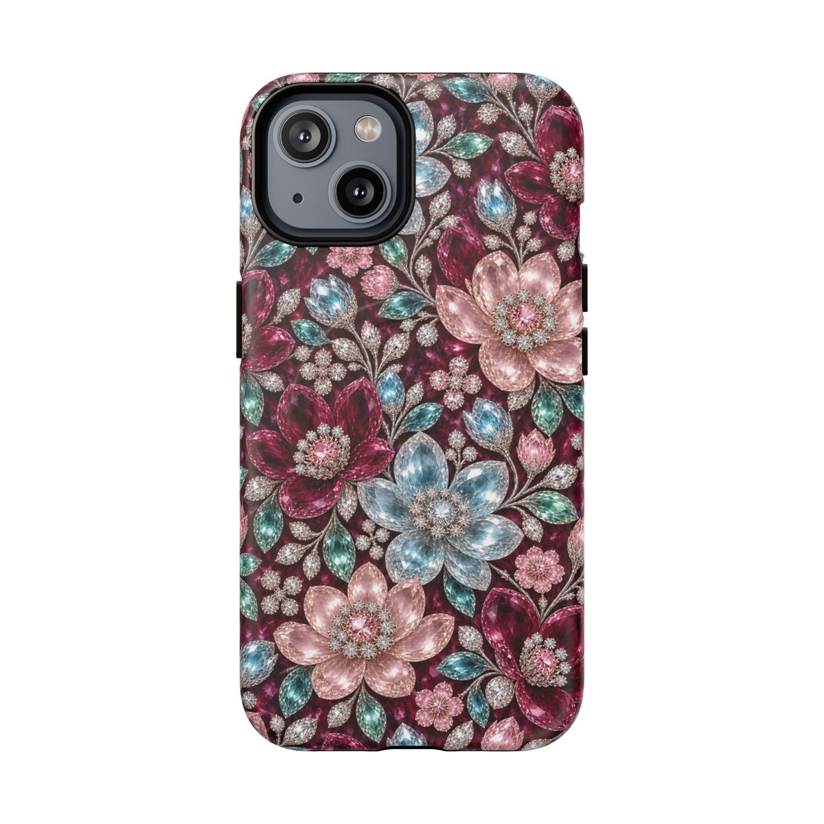 Floral faux Jewel Phone Case Sparkling Burgundy Flower Tough Magnetic Case 18 iPhone