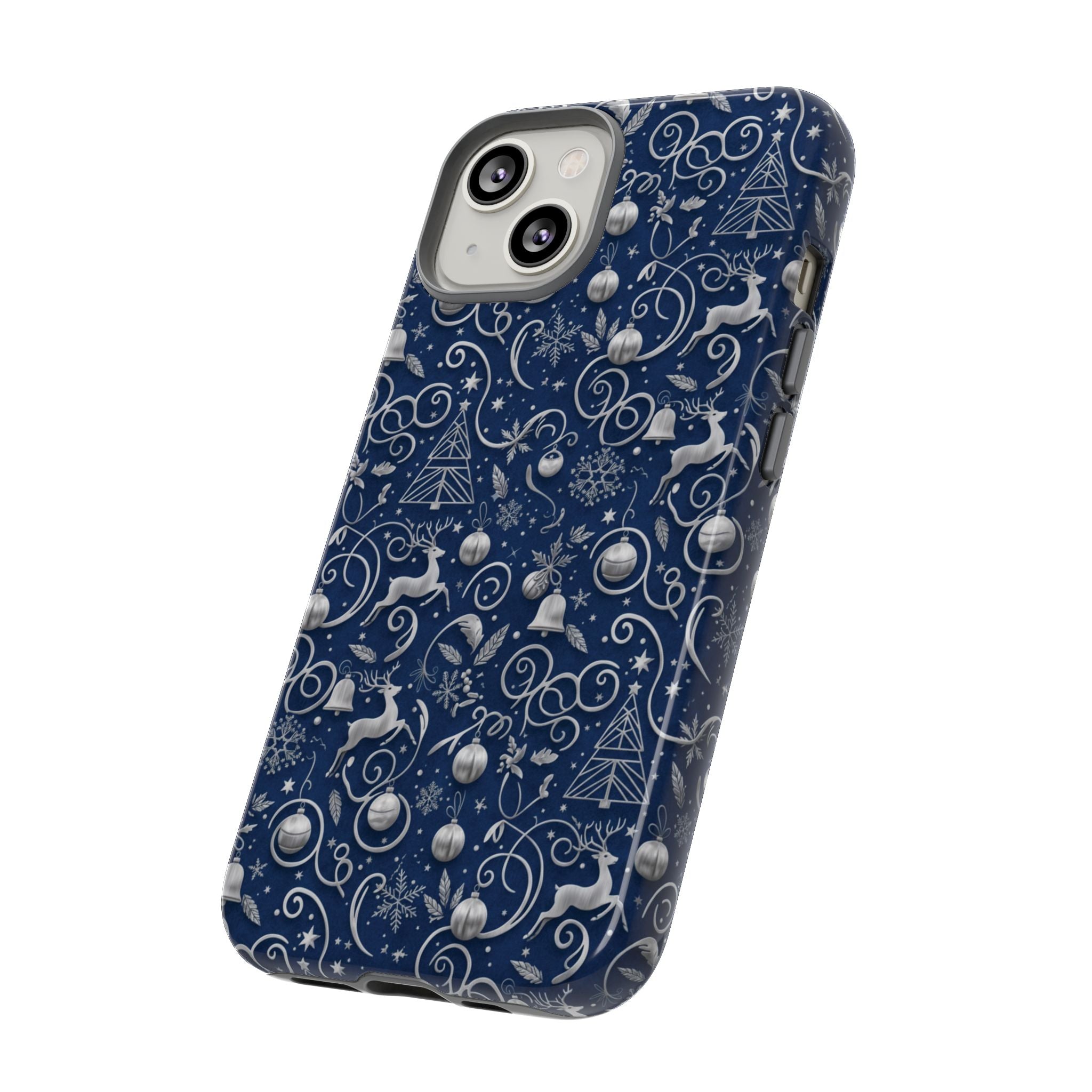 Coque Téléphone Noël Bleu & Argent – Motif Paillettes Festives pour iPhone 17, Tous iPhones & Galaxy | Cadeau MRSBYVALLE pour Elle