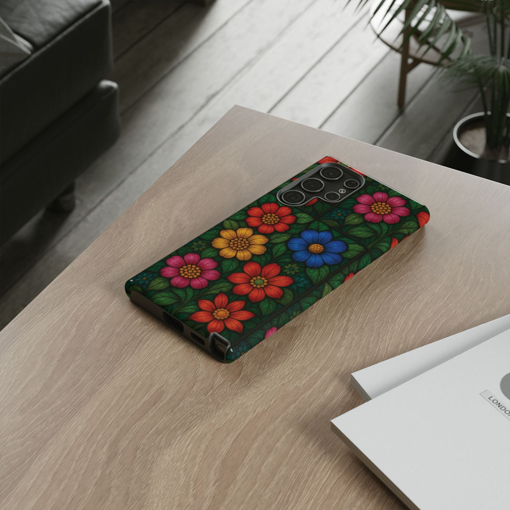 Coque de téléphone effet vitrail floral lumineux Art abstrait coloré, Étui de protection esthétique pour iPhone, Samsung et Google, Idée cadeau unique pour maman