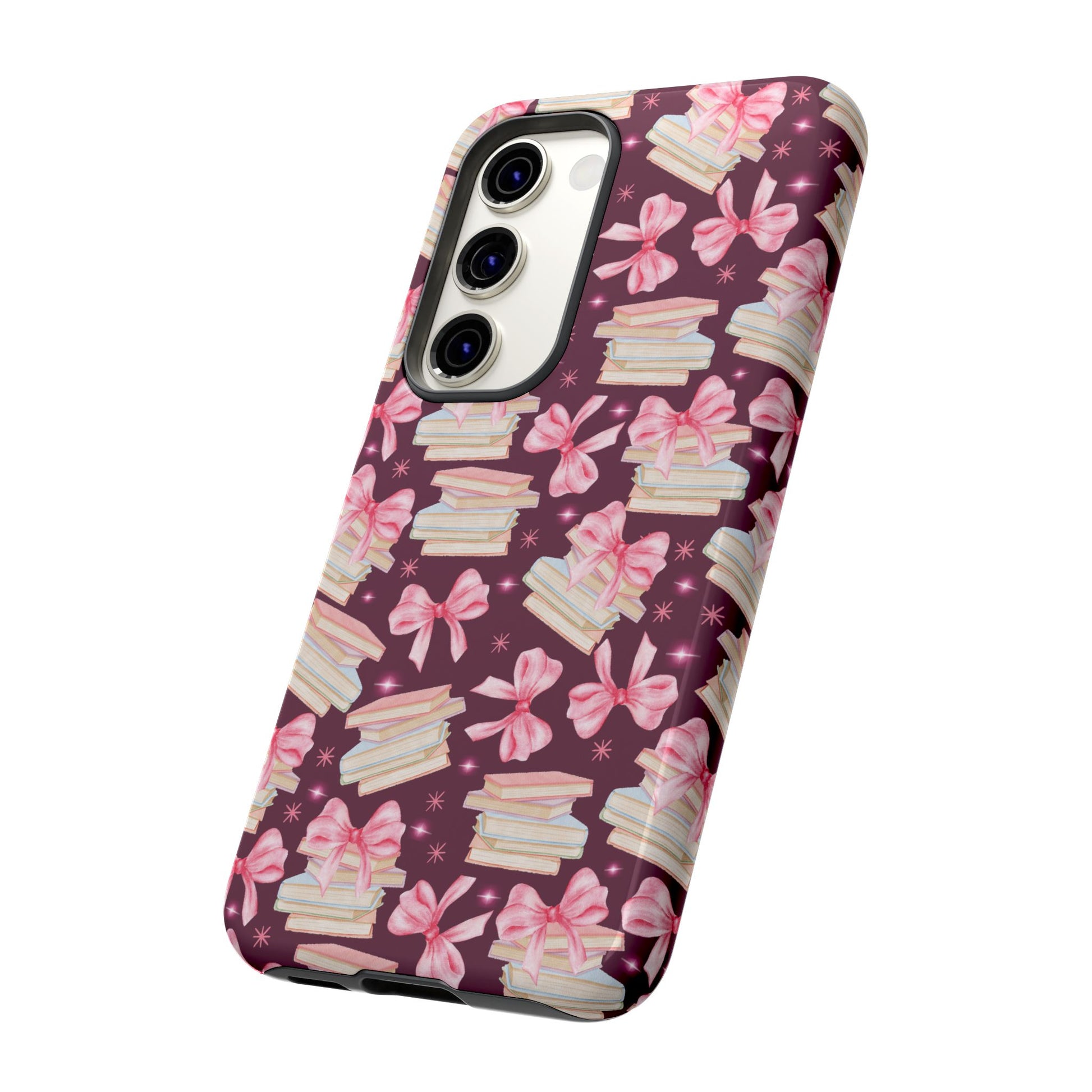 Coquette Pink Bows & Books Phone Case for iPhone 17 and Samsung, Pixel | Stylish Protective Cover Gift for Her Perfect for Floral Lover