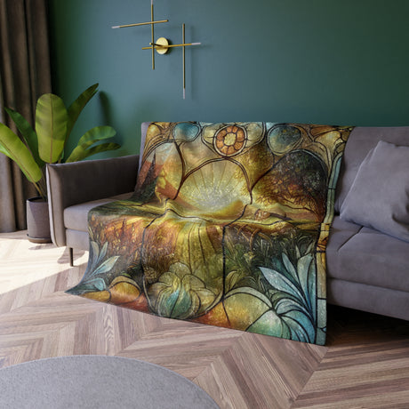 Farmhouse Sunset Crushed Velvet Blanket Cozy 50x60 Inch Country Scene Throw with Stained Glass Illusion | Soft, Luxurious Home Decor for Living Room or Bedroom - MRSBYVALLE