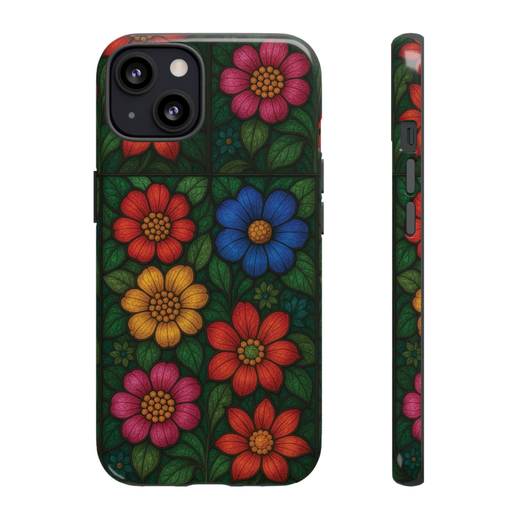 Coque de téléphone effet vitrail floral lumineux Art abstrait coloré, Étui de protection esthétique pour iPhone, Samsung et Google, Idée cadeau unique pour maman