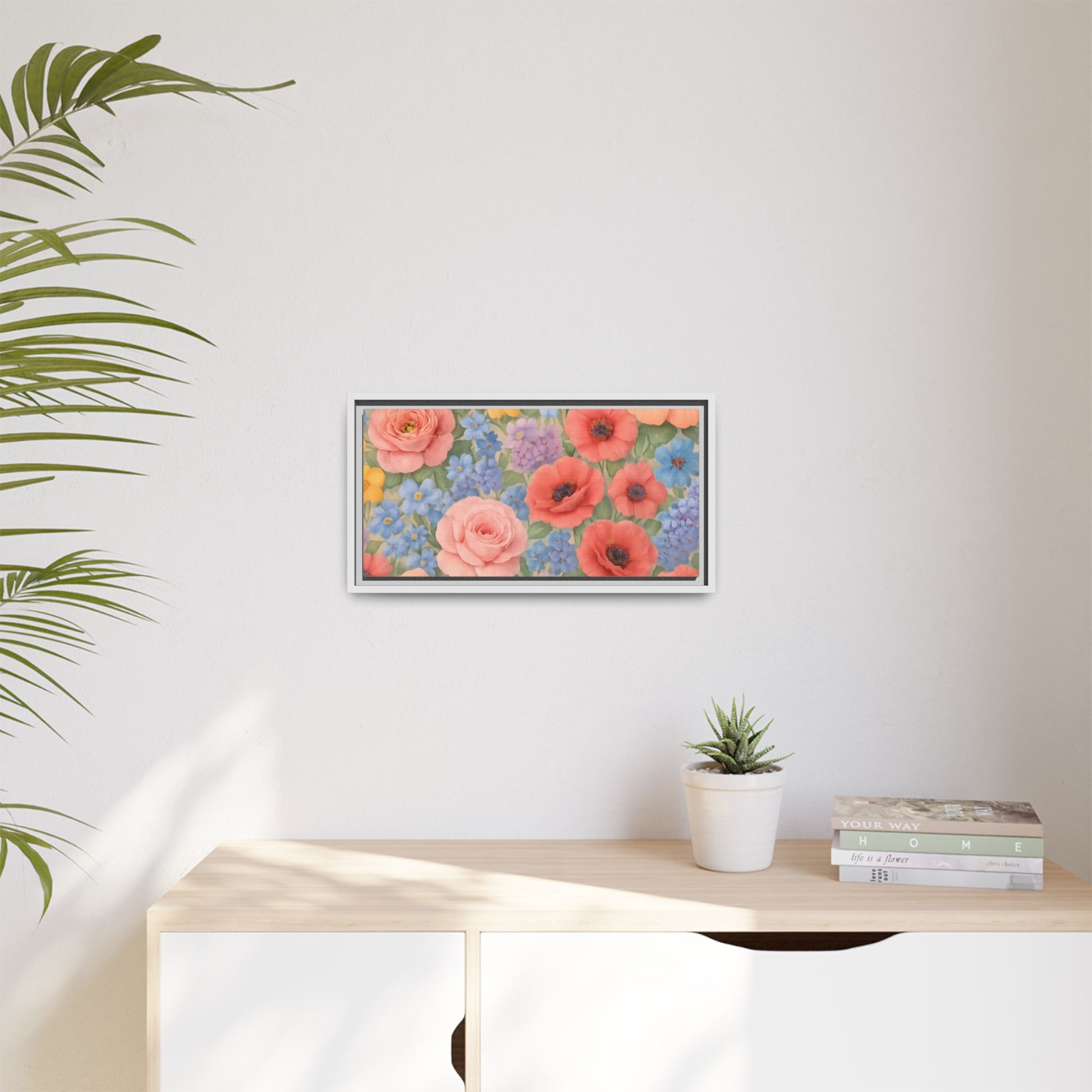 Luxury Framed Floral Canvas – Bold Multi-Color Botanical Wall Art, Elegant Nature-Inspired Accent for Living Room, Bedroom, or Office Décor Gift for Mom