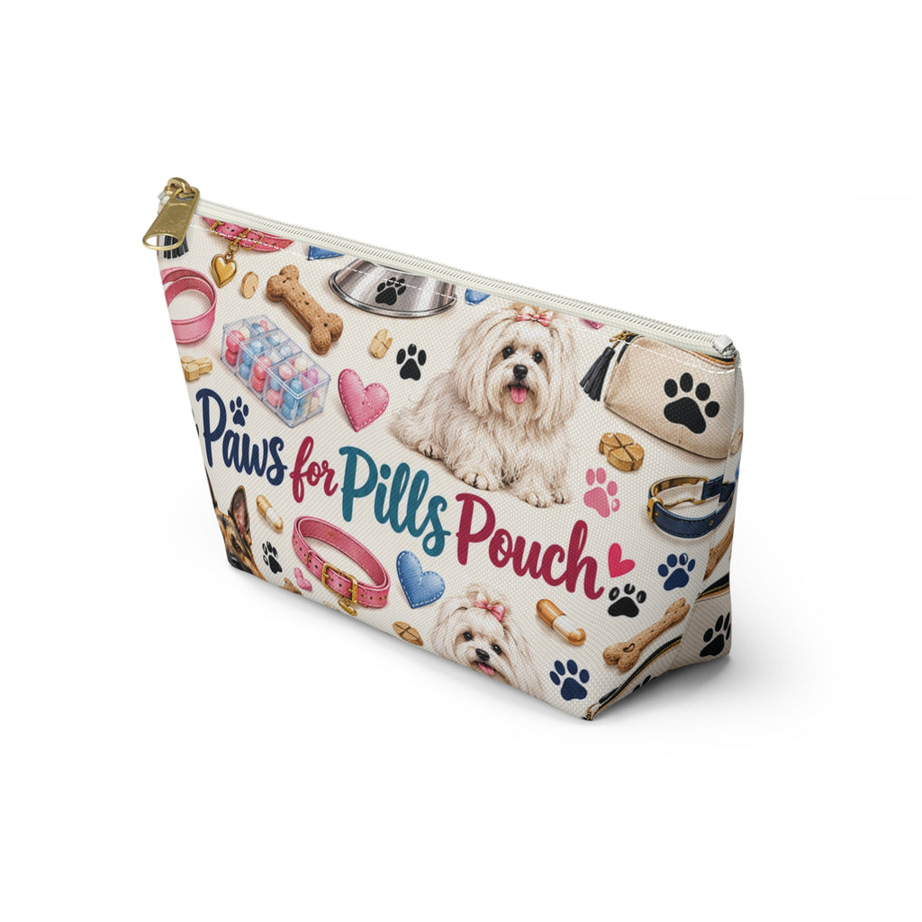 Paws for Pills Accessory Pouch — Dog Medicine & Treats T-Bottom Makeup Bag