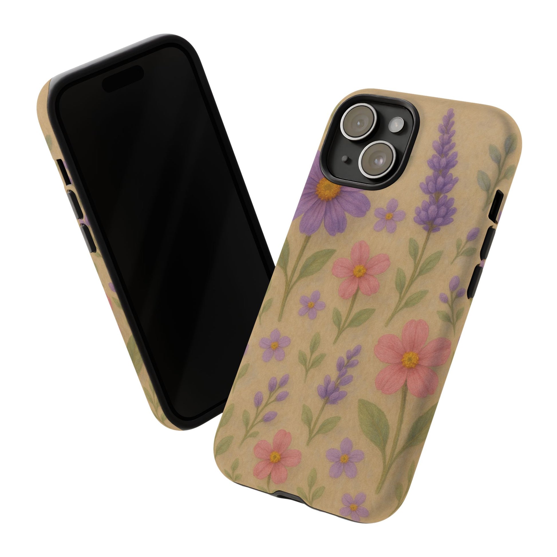 3D Illusion Wildflower Phone Case Cute Pastel Floral Design in Lavender, Pink, Mint Green – Aesthetic Protective Case for iPhone and  Android
