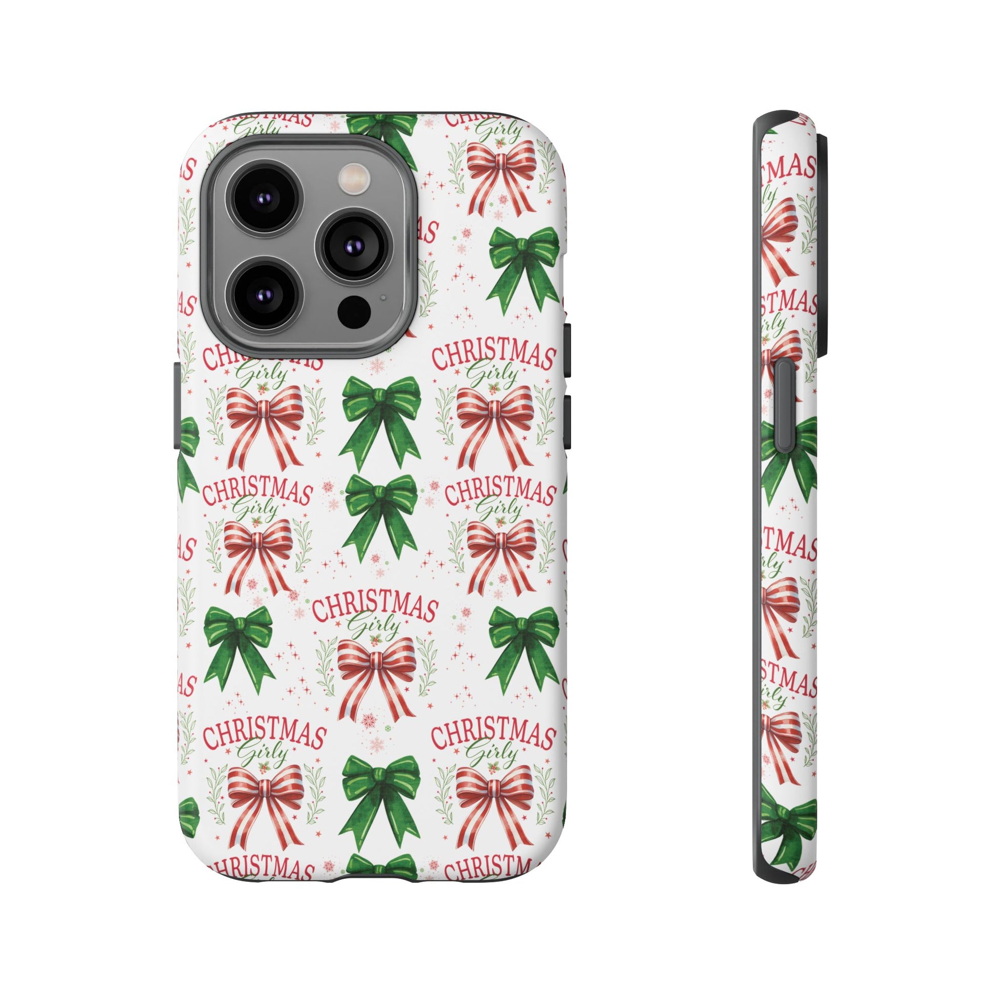 Girly Christmas Coquette Bows Pastel Phone Case for iPhone 17 16 15 23 Samsung, and Pixel | Stylish Protective Cover Gift for Her Perfect for Floral Lover