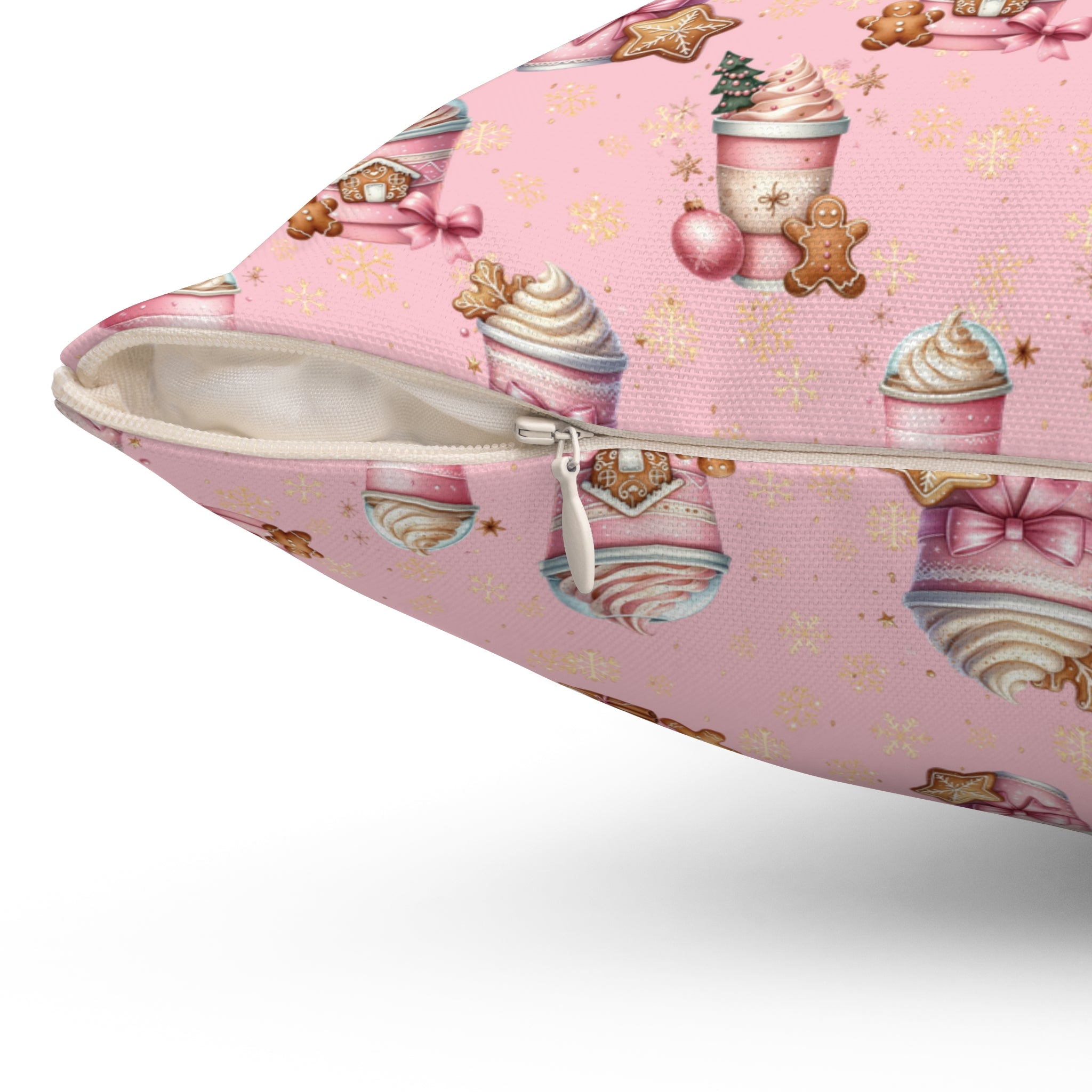 Christmas Pink Gingerbread People with Coffee Square Pillow Festive Decorative Cushion, Soft and Cozy, Perfect for Holiday Home Decor Bridal Shower - MRSBYVALLE