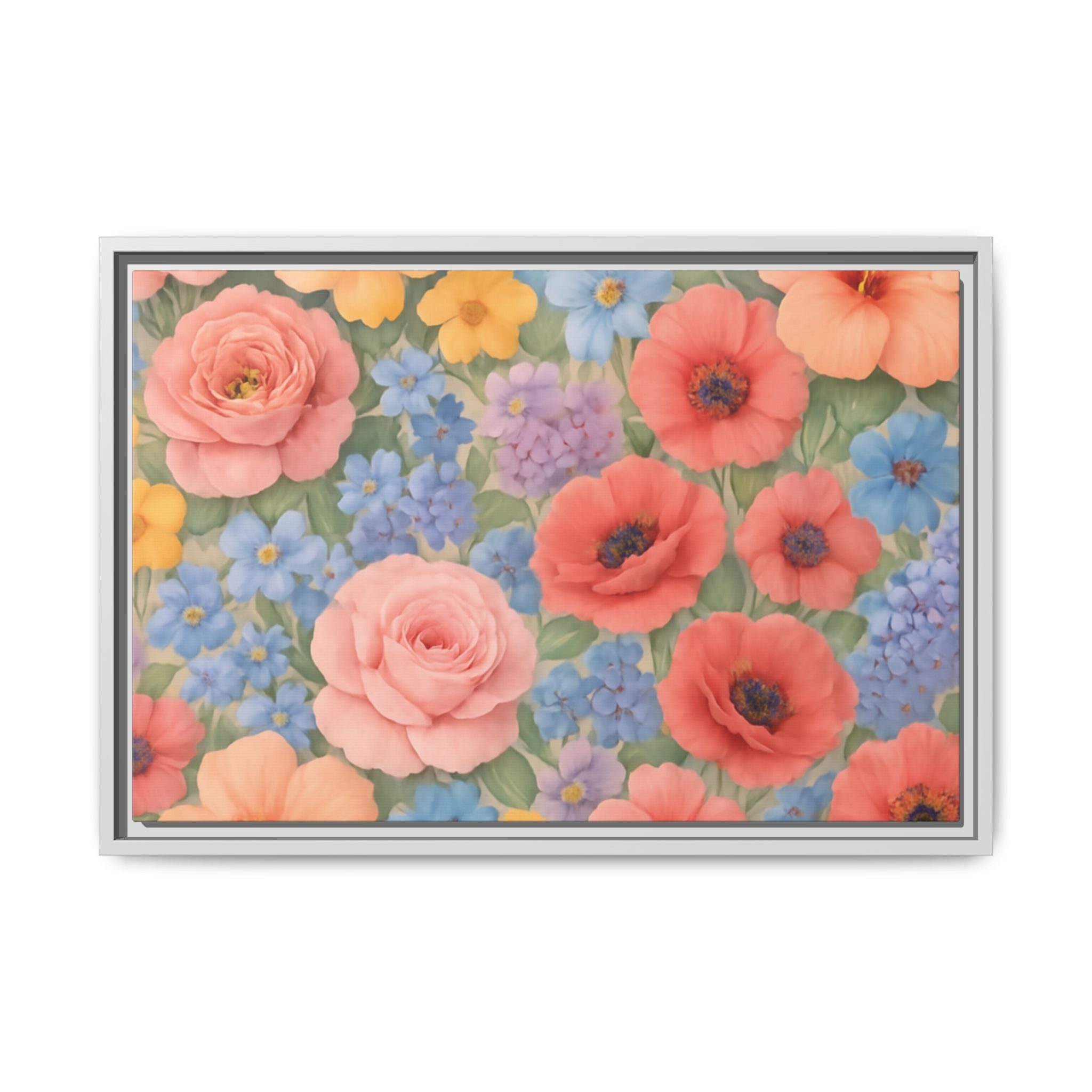 Luxury Framed Floral Canvas – Bold Multi-Color Botanical Wall Art, Elegant Nature-Inspired Accent for Living Room, Bedroom, or Office Décor Gift for Mom