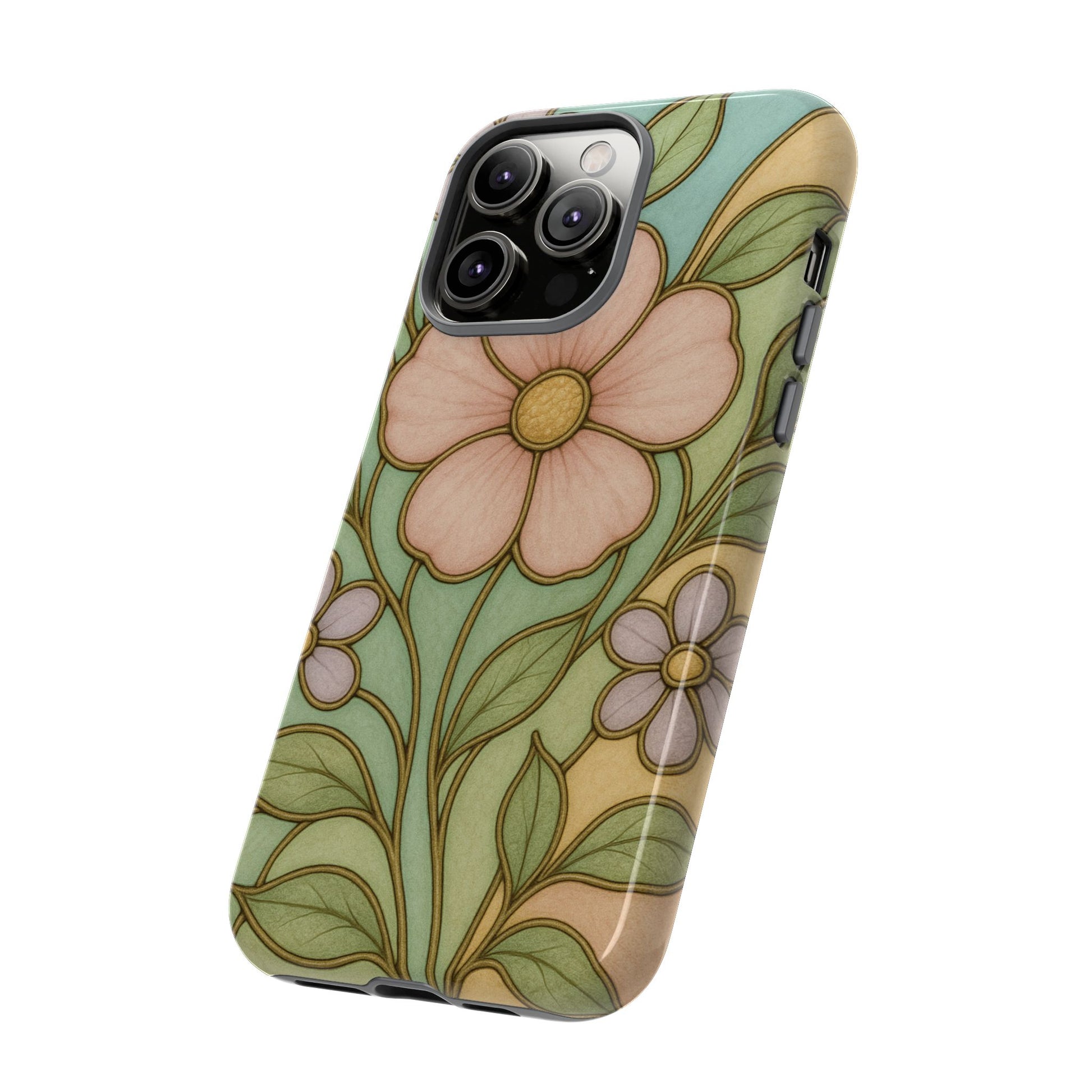 Pastel Pink, Yellow Stain Glass Illusion Floral Phone Case  Romantic Cottagecore Aesthetic, Soft Botanical Design, Protective Gift for Her, Fits iPhone & Samsung Models