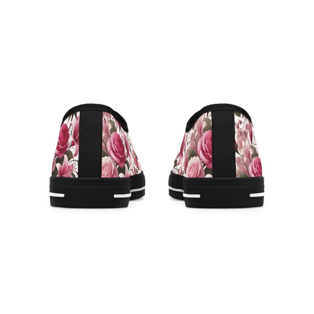 Floral Pink Women's Low Top Sneakers Breathable Polyester Canvas, Lightweight Stylish Floral Pastel Design, Comfortable All-Day Wear, Perfect for Walking and Everyday Activities - MRSBYVALLE