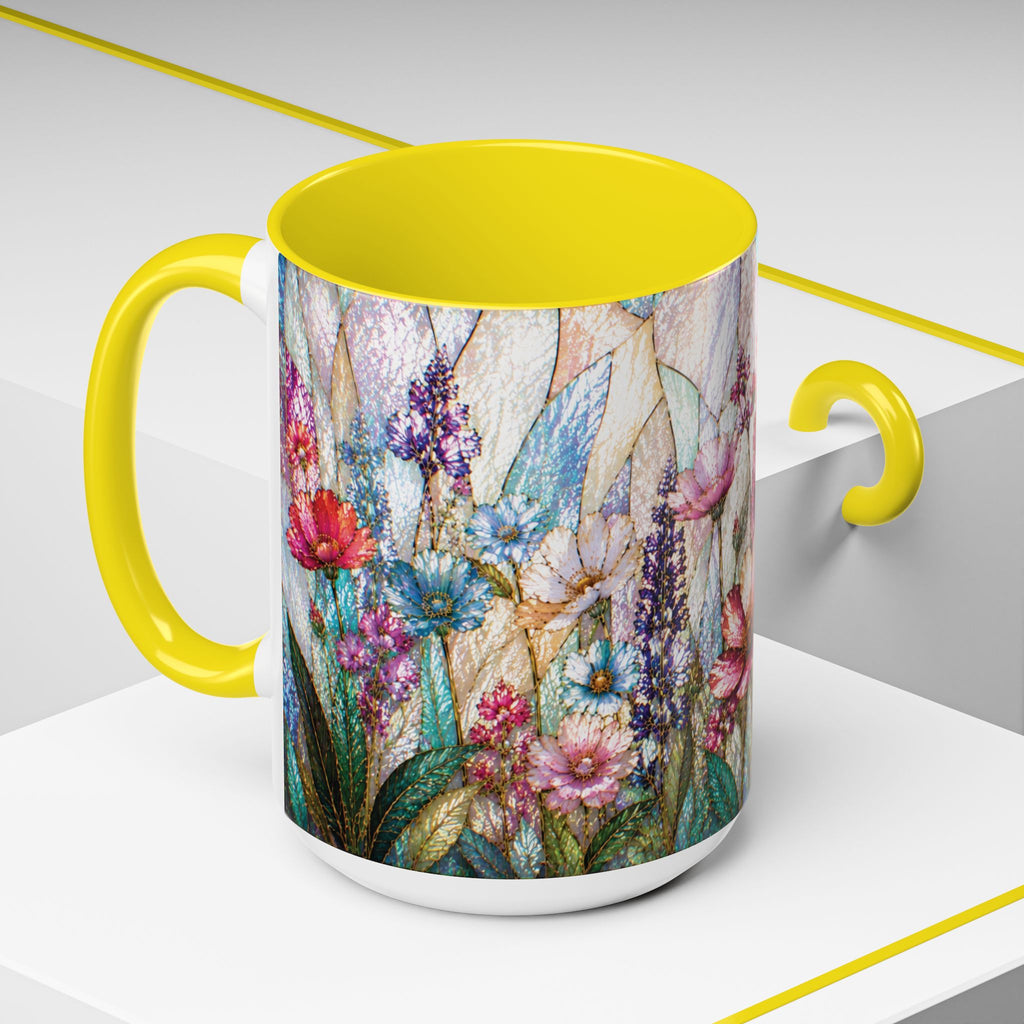 Wildflower Watercolor Coffee Mug Vibrant Wildflower Accent 11/15oz Stain Glass Illusion