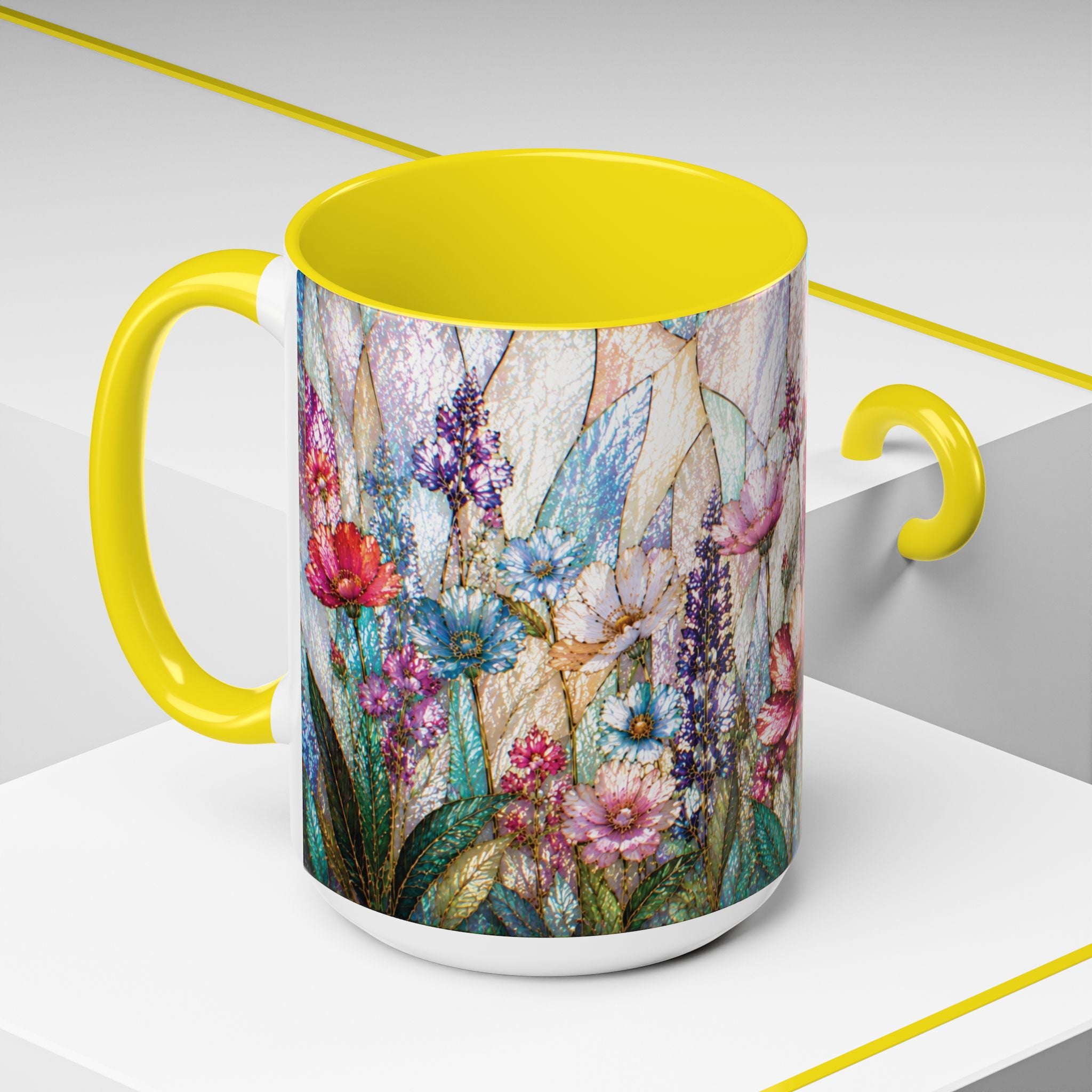Wildflower Watercolor Coffee Mug Vibrant Wildflower Accent 11/15oz Stain Glass Illusion