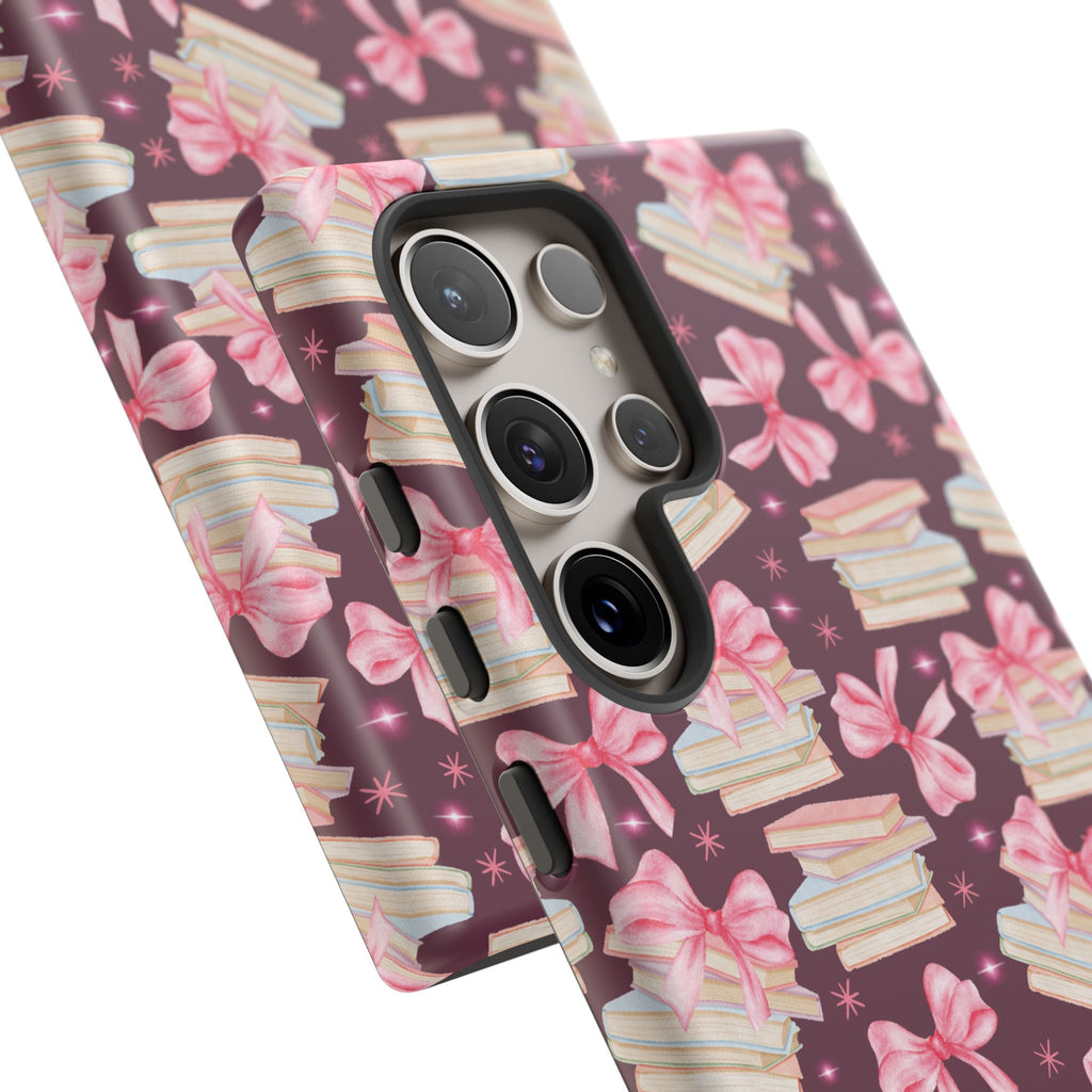 Coquette Pink Bows & Books Phone Case for iPhone 17 and Samsung, Pixel | Stylish Protective Cover Gift for Her Perfect for Floral Lover