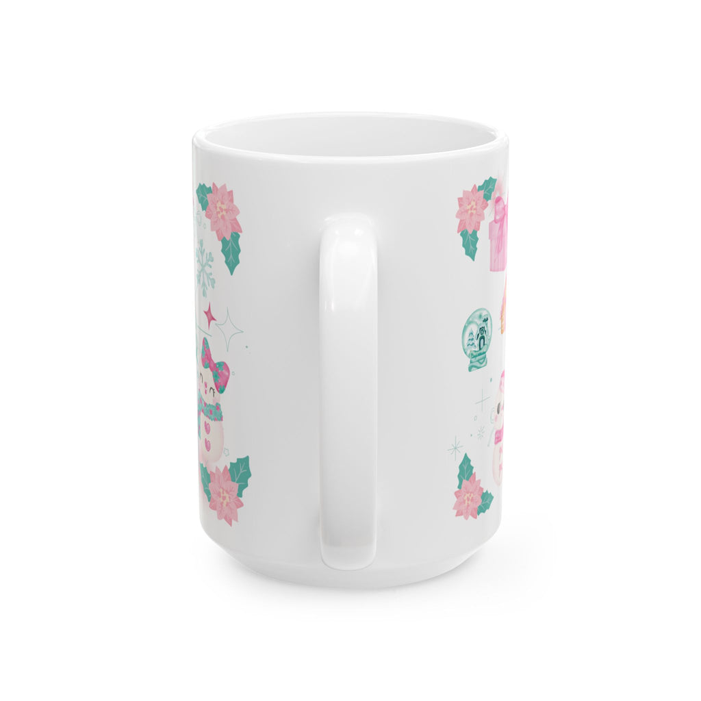 Glam Christmas Mug  Pink  Turquoise Holiday Coffee Cup, Festive Ceramic Mug in 11oz  15oz, Chic Gift for Hot Cocoa or Morning Lattes Mom