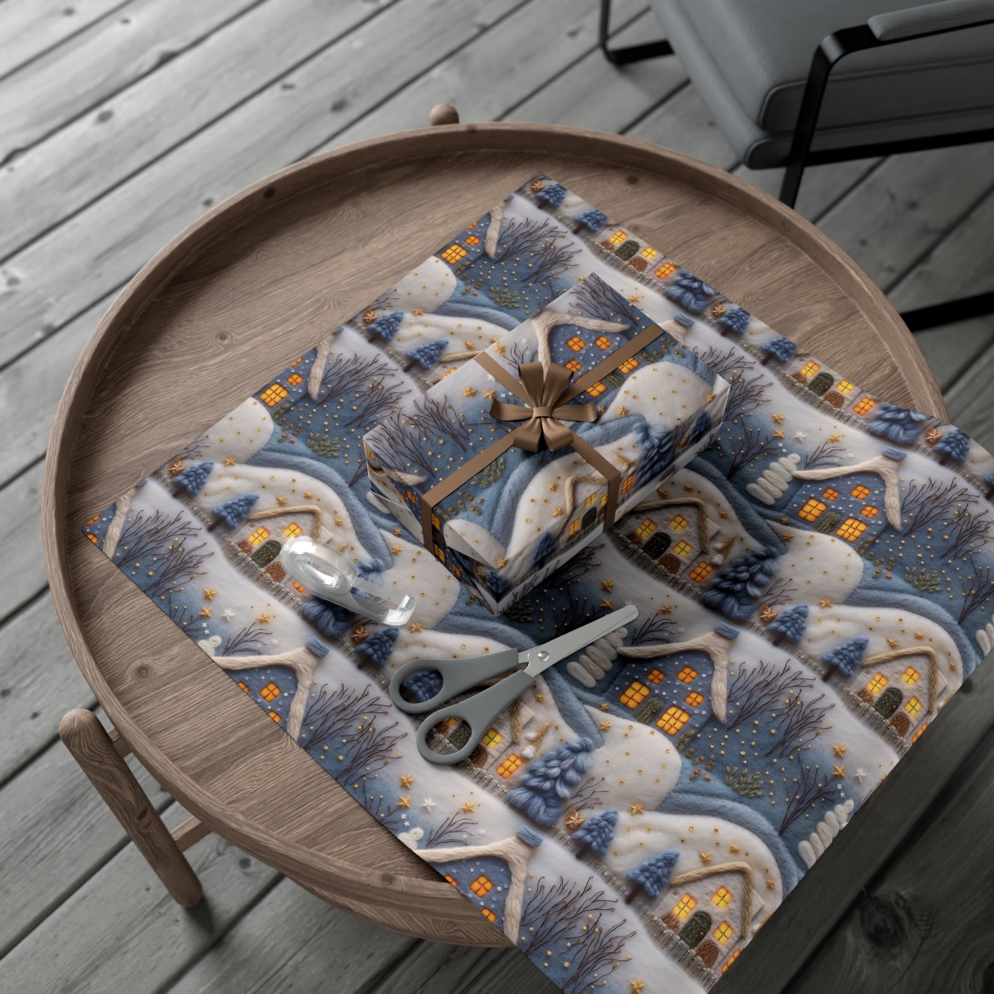 3D Felt Illusion Blue Houses Wrapping Paper Premium Gift Wrap with Unique Textured Design, Perfect for Birthdays, Holidays, and Special Occasions - Eye-Catching and Stylish - MRSBYVALLE