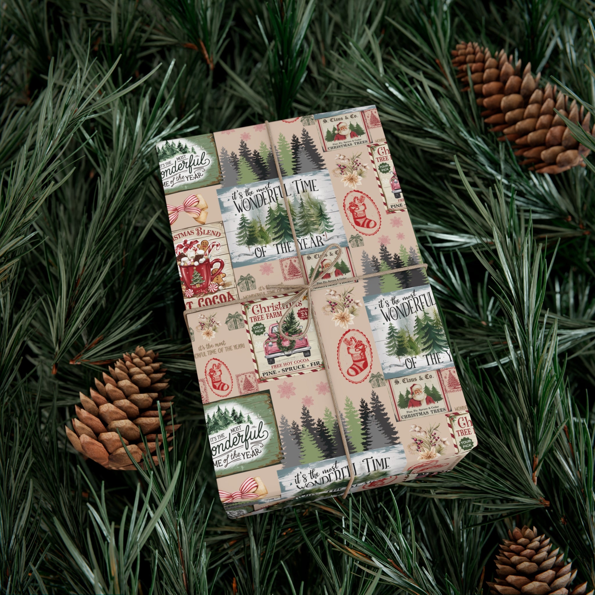 Christmas Wrapping Paper with Vintage Stamps Design  Perfect for Unique Holiday Gift Wrapping Premium Quality Gift Wrap for Luxurious Presentation - MRSBYVALLE