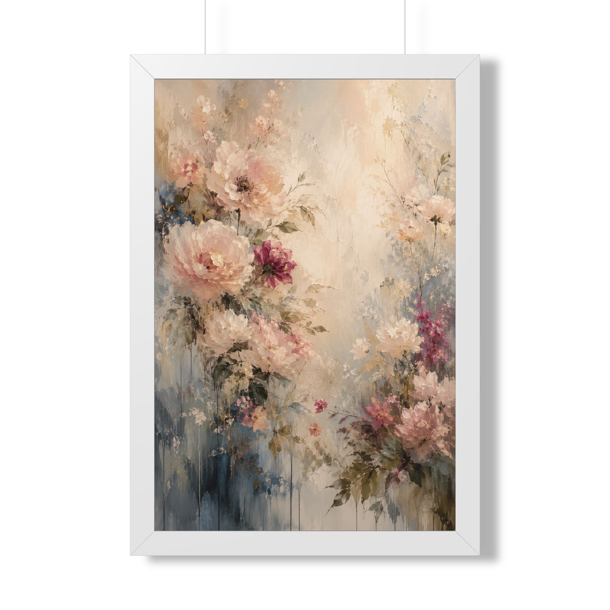 Soft Watercolor Peonies Framed Vertical Poster | Floral Wall Art
