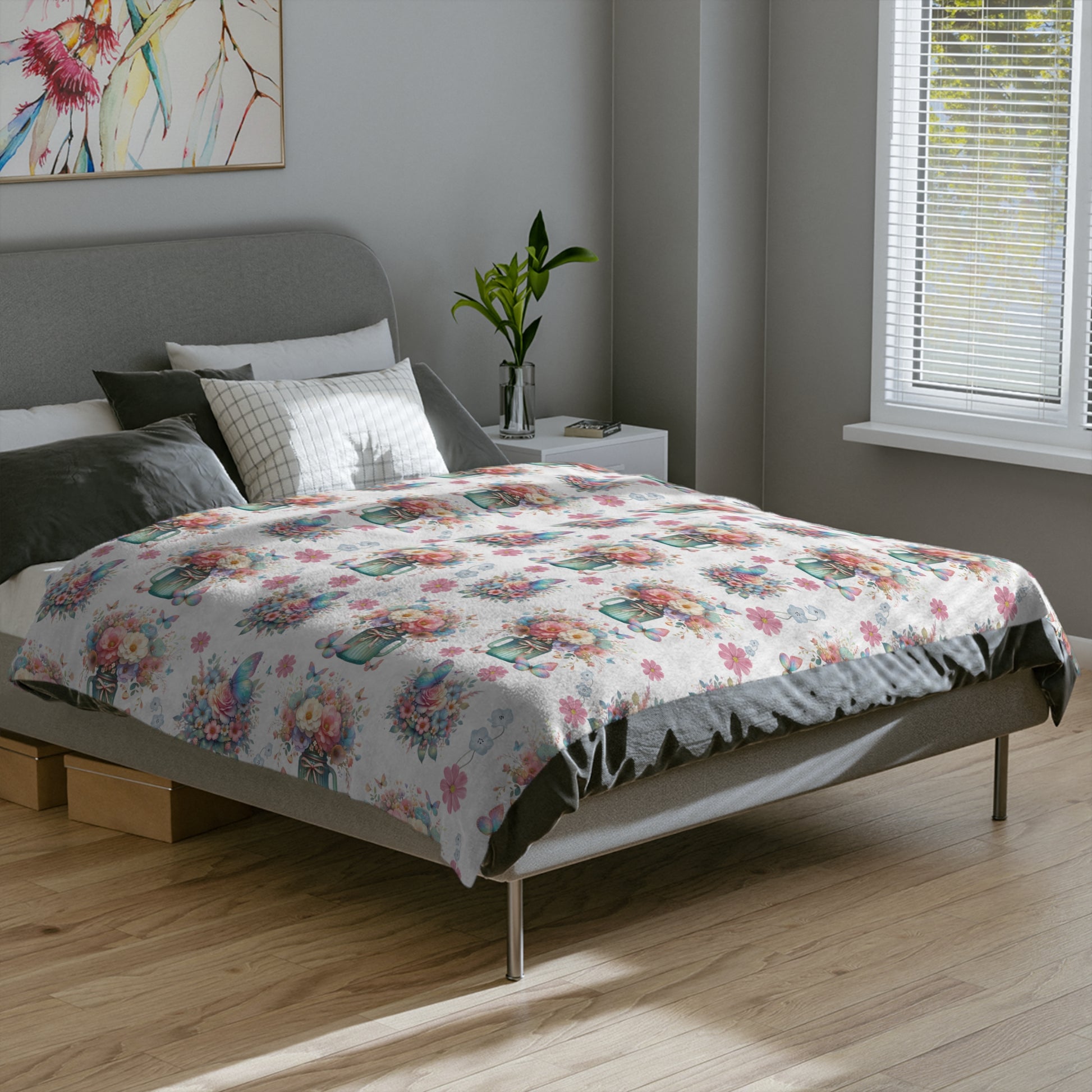 White Pastel Wildflower Minky Blanket Luxurious 100% Polyester Cozy Comfort Throw Ultra-Soft Microfiber Comfort Blanket, Perfect for Snuggling Decor, Cozy All-Season Warmth, Comfort Housewarming Gift Throw.