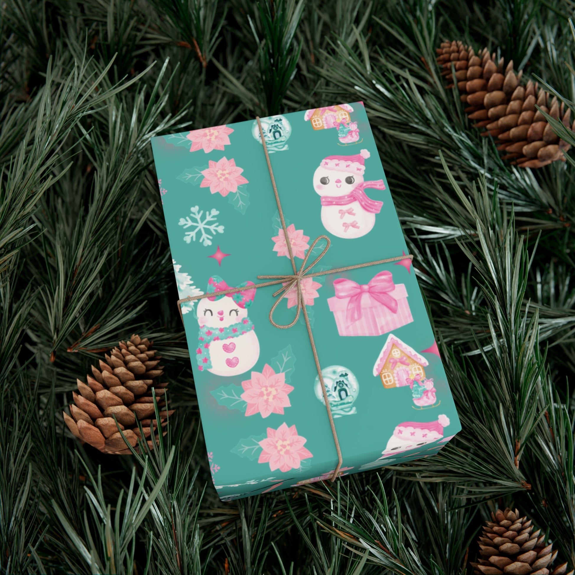 Glam Christmas Wrapping Paper  Pink Turquoise Holiday Gift Wrap, Festive Fun Design for Stylish Presents, 3 Size Options Available Gift Mom