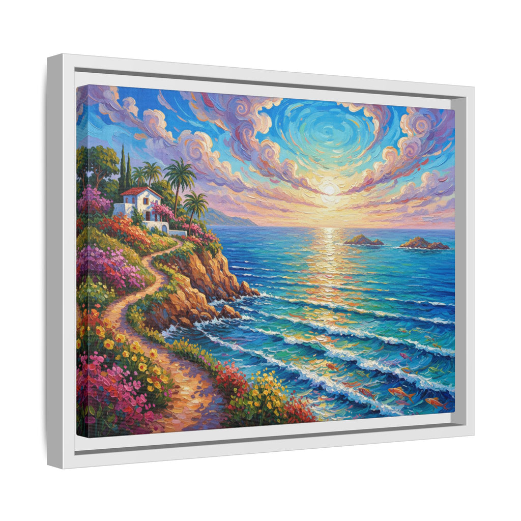 Toile imprimée florale océanique | Décoration murale colorée et lumineuse de paysage marin, œuvre d'art de bureau encadrée et mate