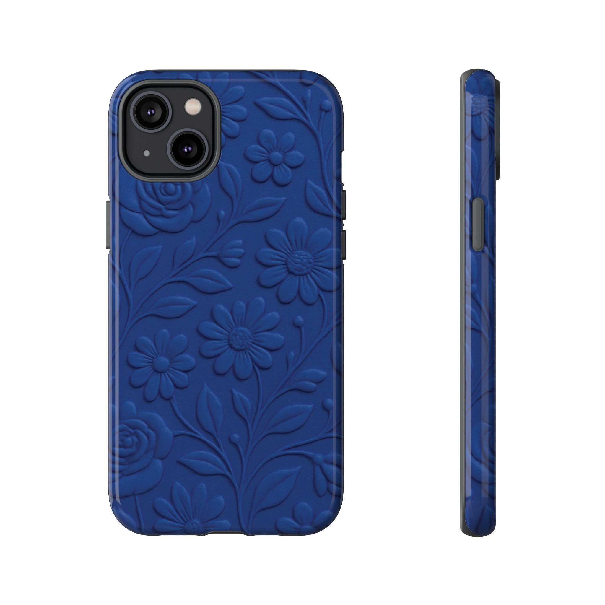 3D Illusion Floral Cobalt Blue Phone Case Elegant Raised Flower Design, Seamless Textured Look, Durable & Stylish Protection for iPhone and Android Models Fits iPhone & Samsung Models