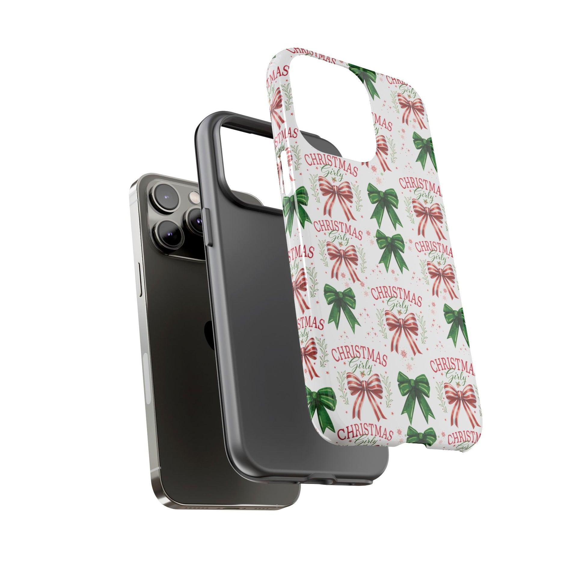 Girly Christmas Coquette Bows Pastel Phone Case for iPhone 17 16 15 23 Samsung, and Pixel | Stylish Protective Cover Gift for Her Perfect for Floral Lover