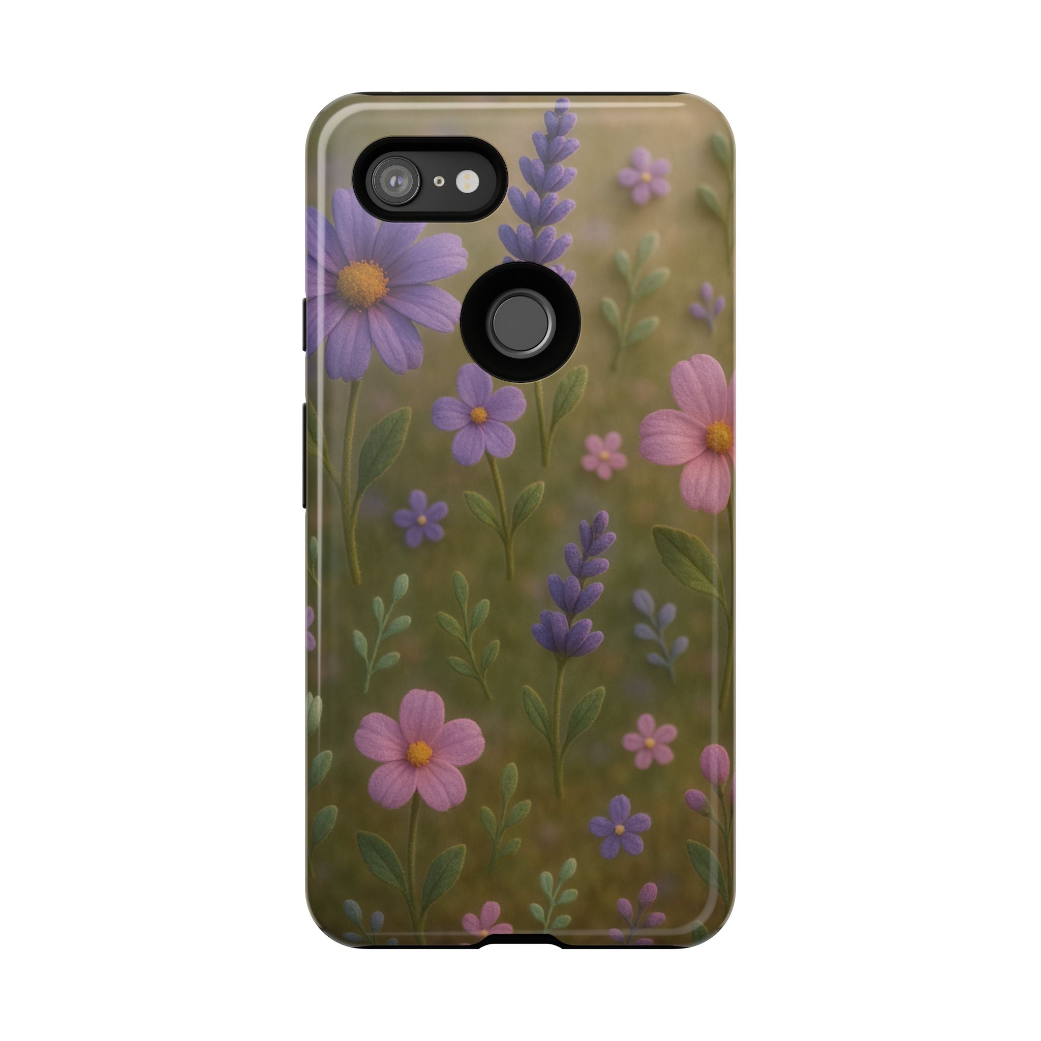 Pastel Flowers 3D Illusion Wildflower Phone Case Cute Pastel Floral Design in Lavender, Pink, Mint Green Aesthetic Protective Case for iPhone and  Android