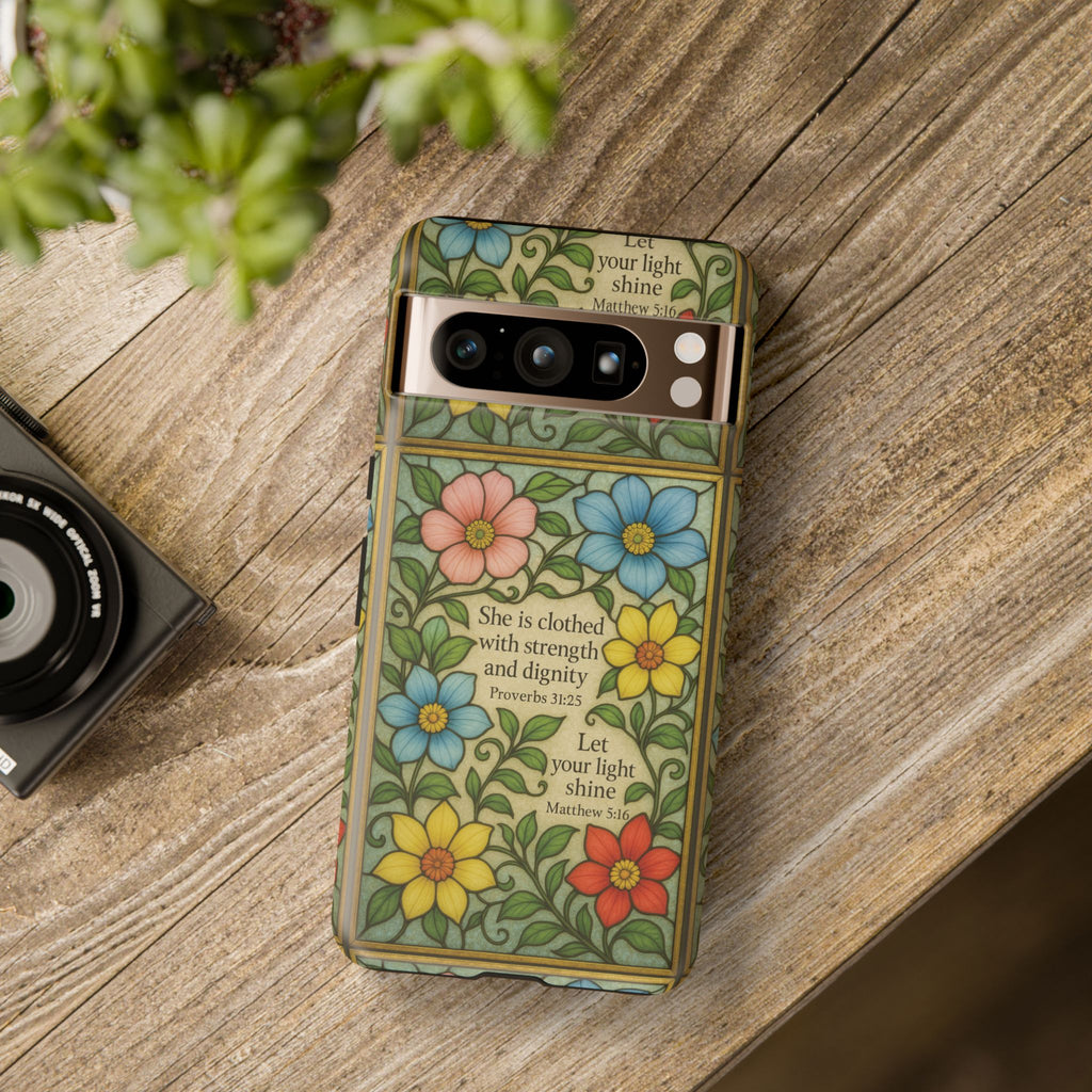 Pastel Floral Stained Glass Bible Verse Phone Case Christian Affirmation, Soft Faith Design, iPhone Samsung Google, Inspirational Gift for HerGift for Christians