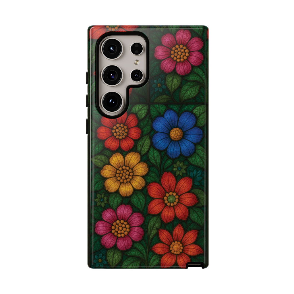 Coque de téléphone effet vitrail floral lumineux Art abstrait coloré, Étui de protection esthétique pour iPhone, Samsung et Google, Idée cadeau unique pour maman
