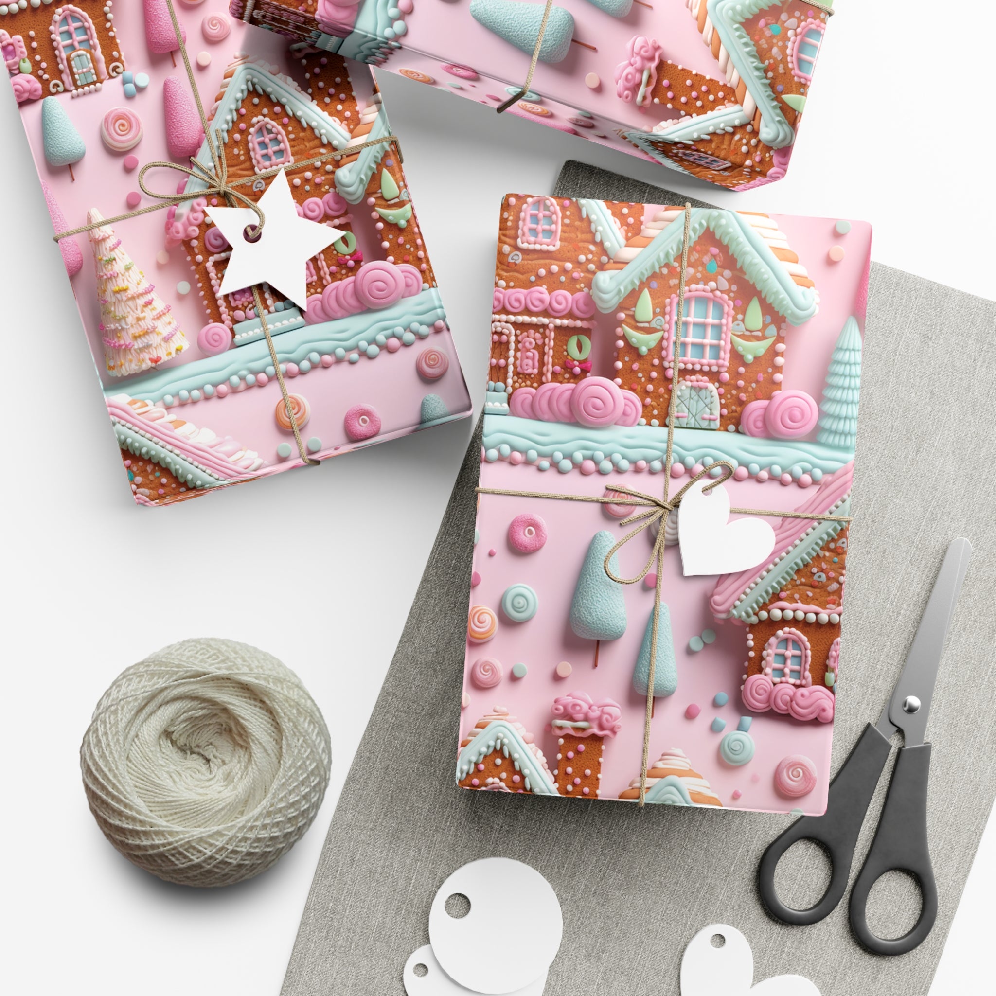 3D Clay Illusion Pink Gingerbread House Wrapping Paper Festive, Playful, and Perfect for Adding a Sweet Touch to Your Holiday Gifts Moms - MRSBYVALLE