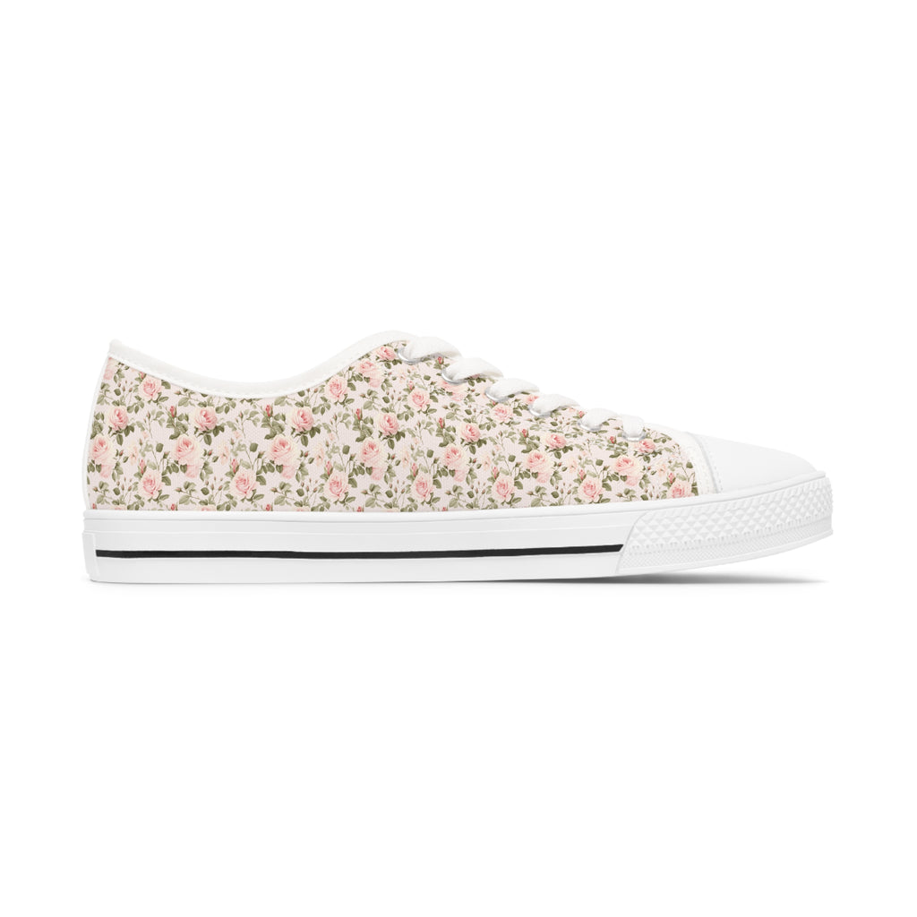 Pink Floral Women's Low Top Sneakers Breathable Polyester Canvas, Lightweight Stylish Floral Pastel Design, Comfortable All-Day Wear, Perfect for Walking and Everyday Activities - MRSBYVALLE