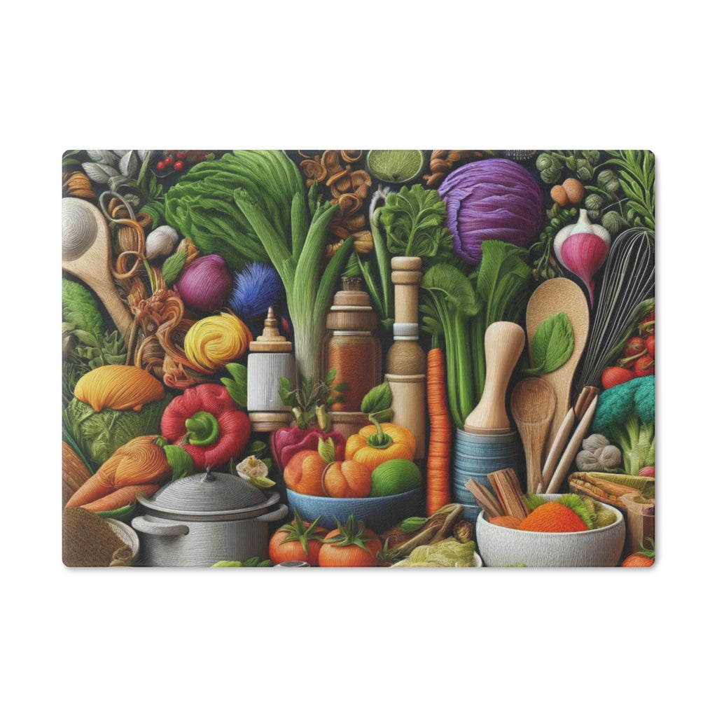 Vibrant Harvest Lively Fruit & Veggie Design Glass Cutting Board for Culinary Inspiration, Housewarming, New House Gift for the Chef or Cook - MRSBYVALLE