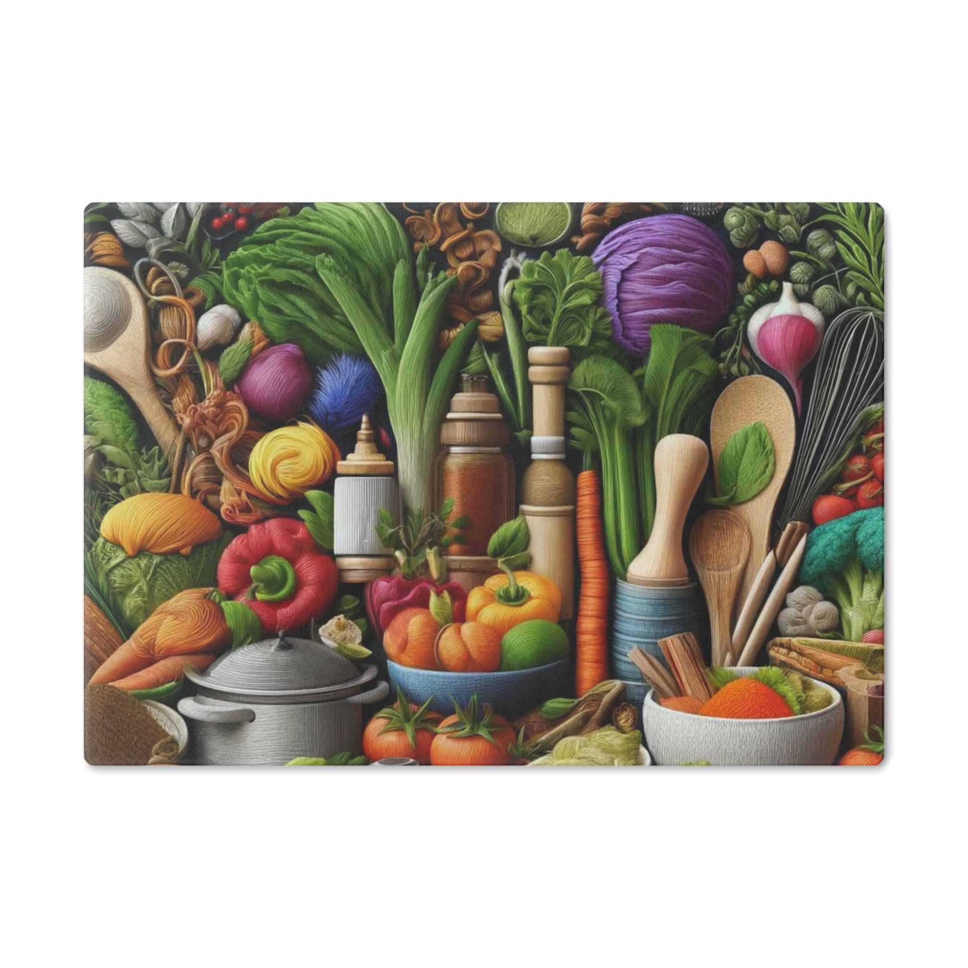 Vibrant Harvest Lively Fruit & Veggie Design Glass Cutting Board for Culinary Inspiration, Housewarming, New House Gift for the Chef or Cook - MRSBYVALLE
