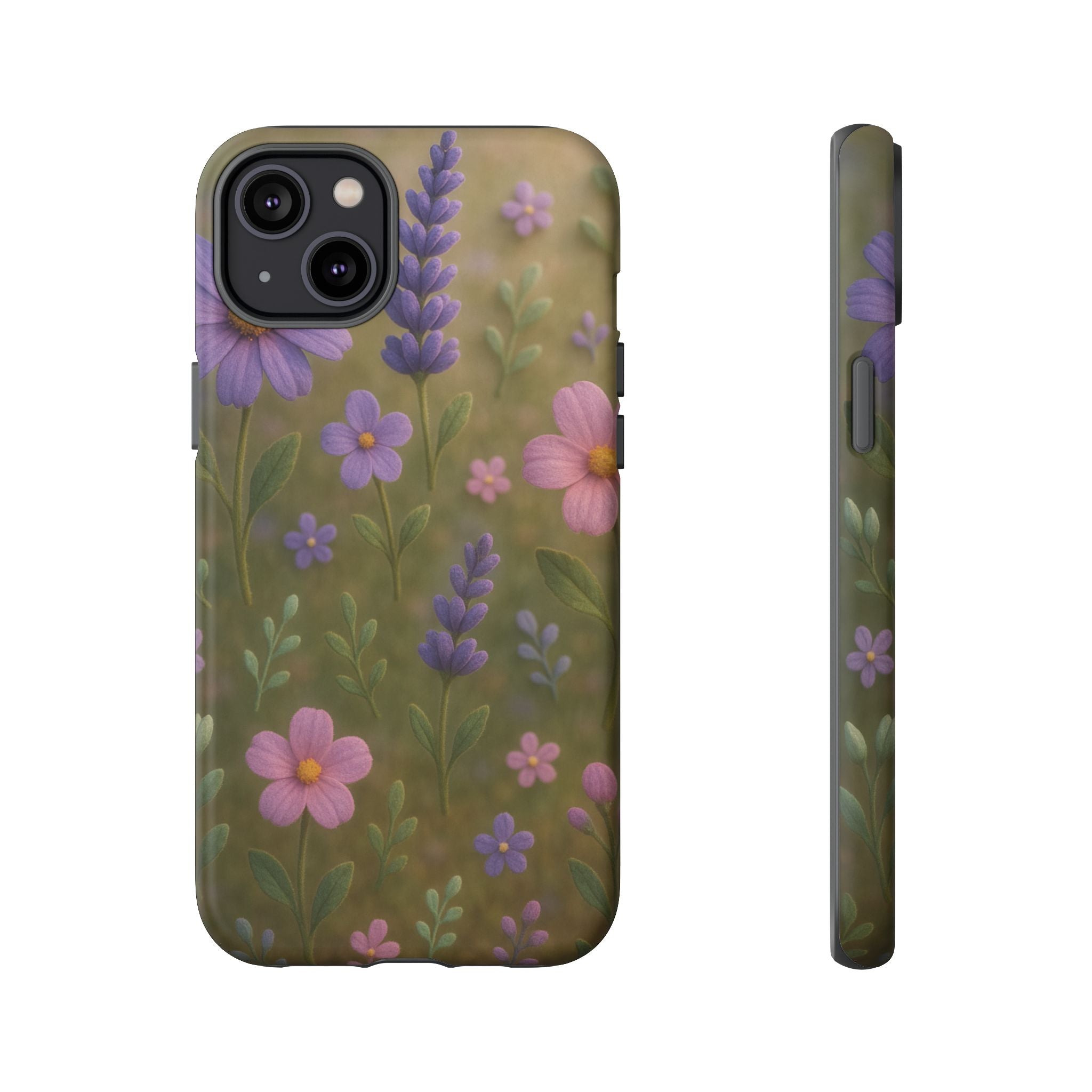 Pastel Flowers 3D Illusion Wildflower Phone Case Cute Pastel Floral Design in Lavender, Pink, Mint Green Aesthetic Protective Case for iPhone and  Android