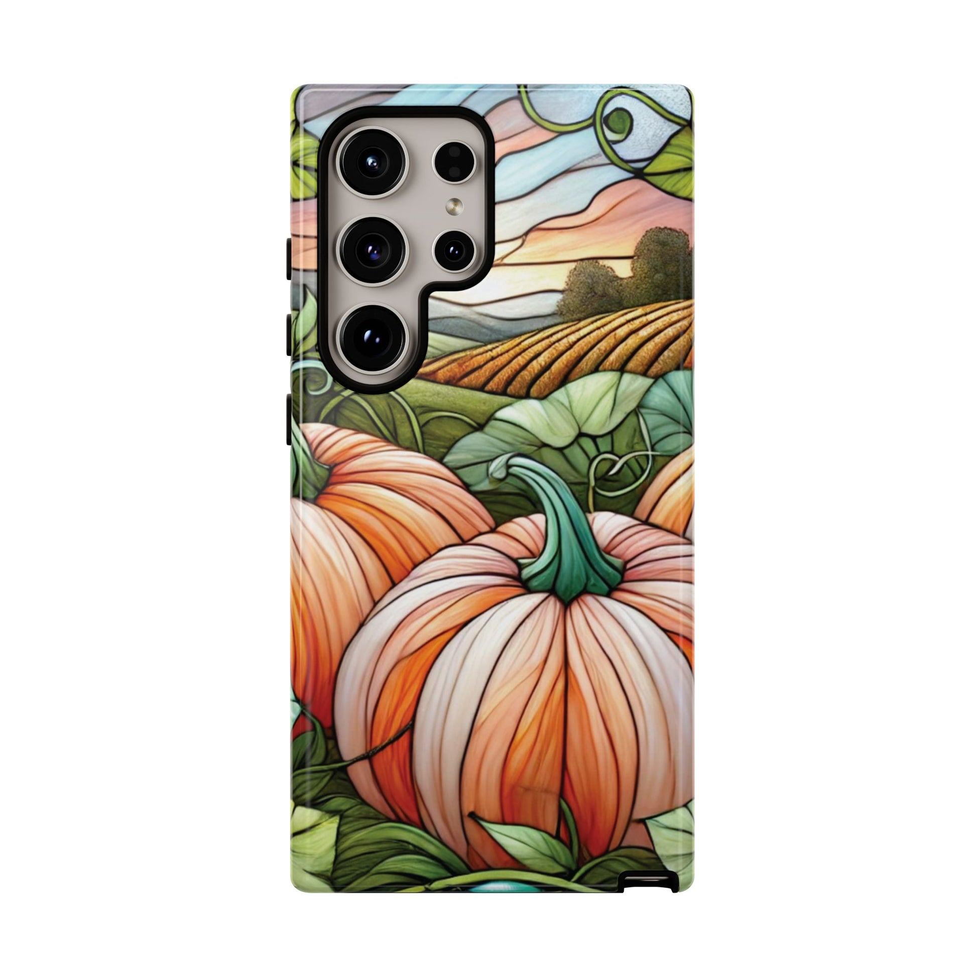 Pumpkins Phone Case Fall Faux Stained-Glass Thanksgiving Cover Pumpkin Lovers Gift for Galaxy S 24 23 22 21 Pixel 5 6 7 8 iPhone 17 , 16 15 14 13 12 Samsung iPhone Samsung Gift for Her