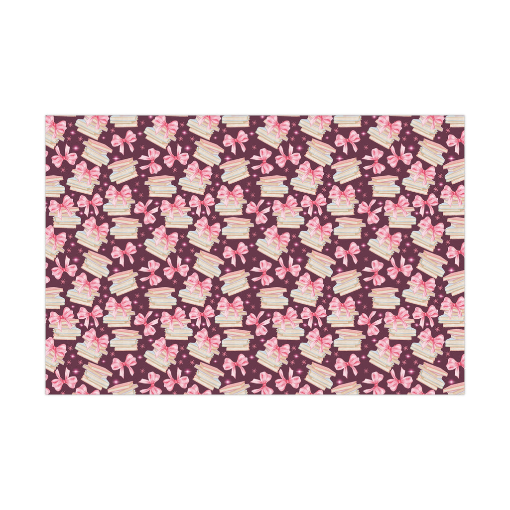 Coquette Pink Bows Books Plum Wrapping Paper Festive Holiday Gift Wrap with Perfect for Christmas Presents, Crafting, & Holiday Decor – Premium Quality - MRSBYVALLE
