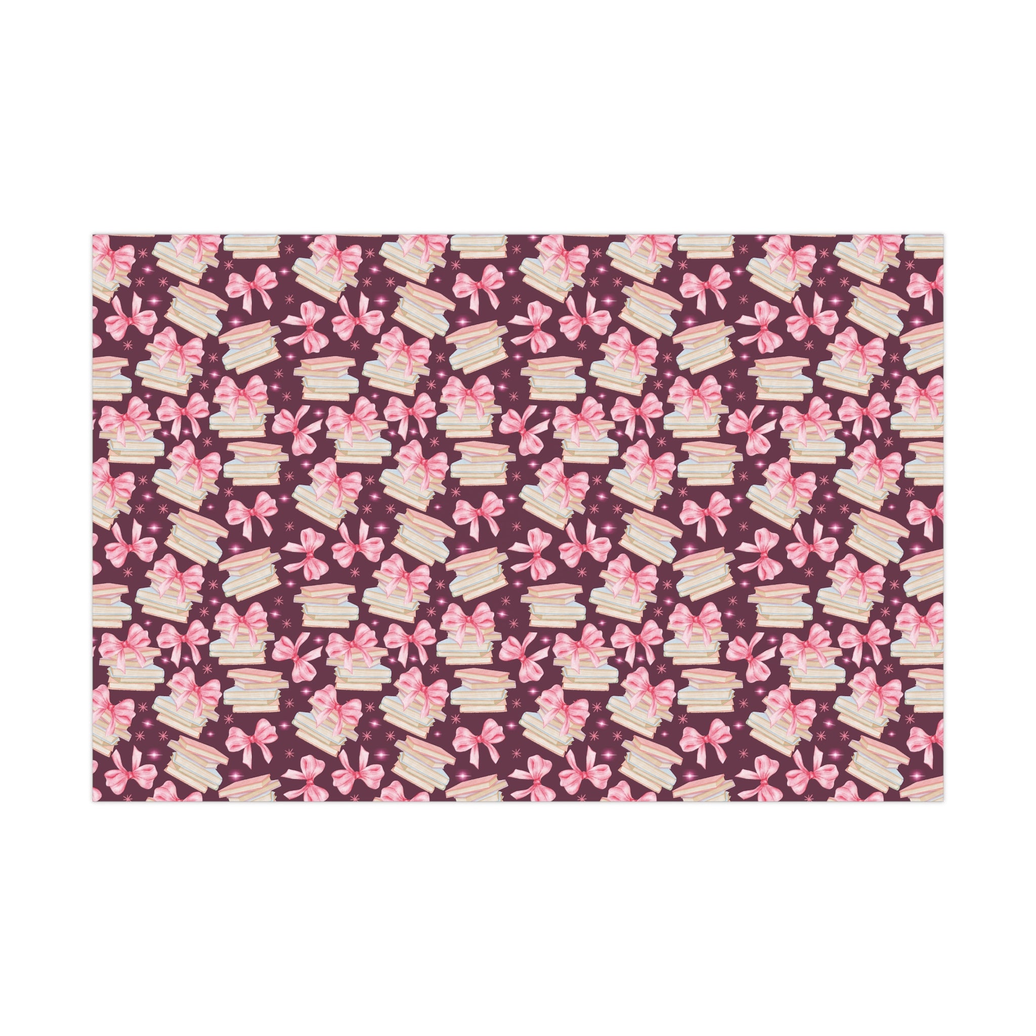 Coquette Pink Bows Books Plum Wrapping Paper Festive Holiday Gift Wrap with Perfect for Christmas Presents, Crafting, & Holiday Decor – Premium Quality - MRSBYVALLE
