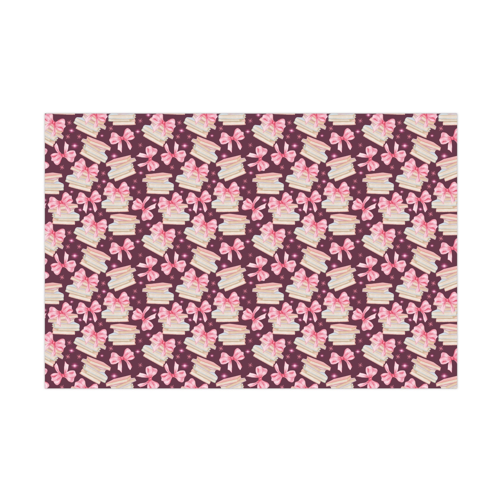 Coquette Pink Bows Books Plum Wrapping Paper Festive Holiday Gift Wrap with Perfect for Christmas Presents, Crafting, & Holiday Decor – Premium Quality - MRSBYVALLE