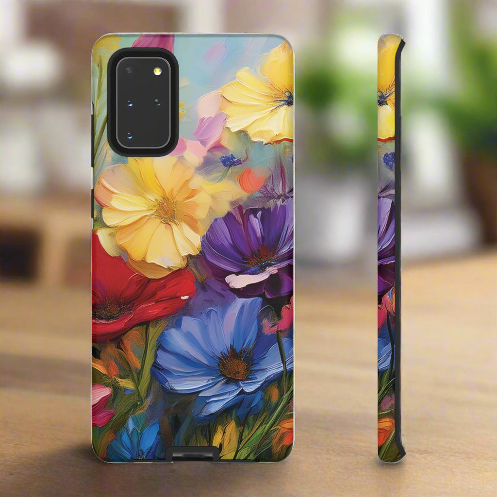 Phone case with colorful floral design on a white background